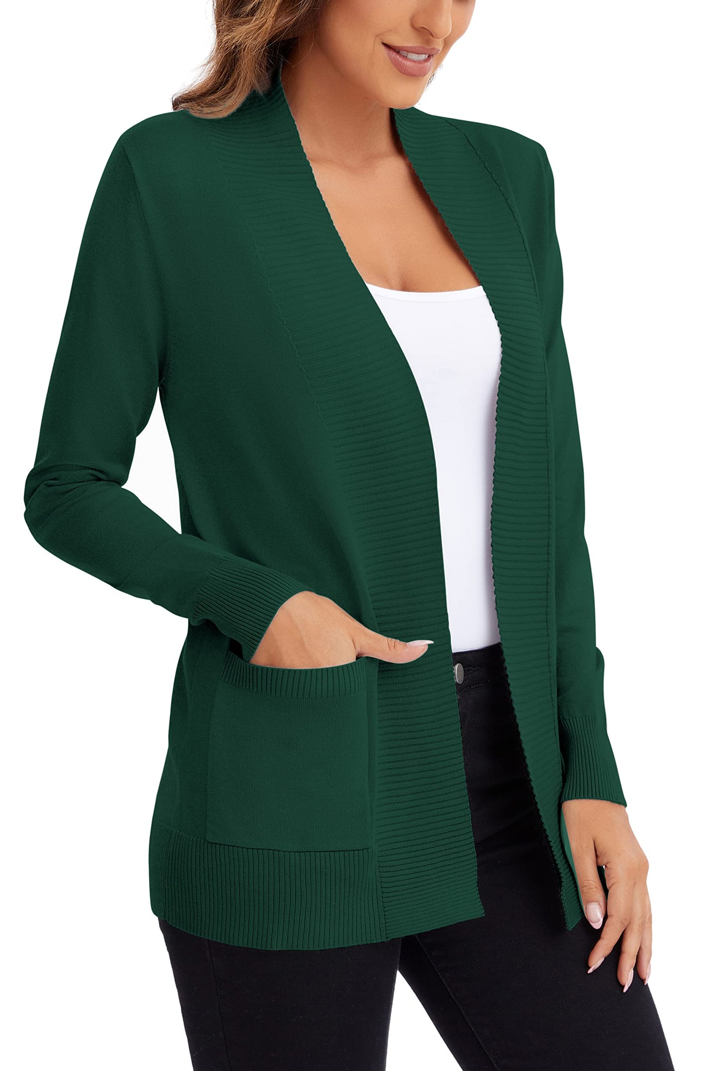 Urban CoCo Leichter Strickjacke für Damen mit offener Vorderseite, lange Ärmel, mit Tasche