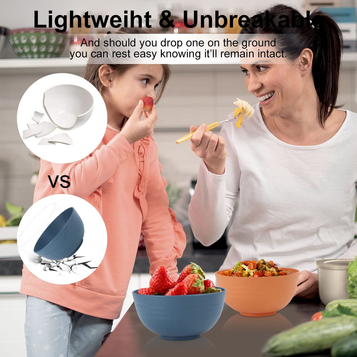 28 Piece Wheat Straw Dinnerware Sets,Dishwasher & Microwave Safe Plates and Bowls Sets - Unbreakable Plastic Dinnerware Sets for 4 Dinner Plates, Cups, Cereal Bowls - Colorful Series