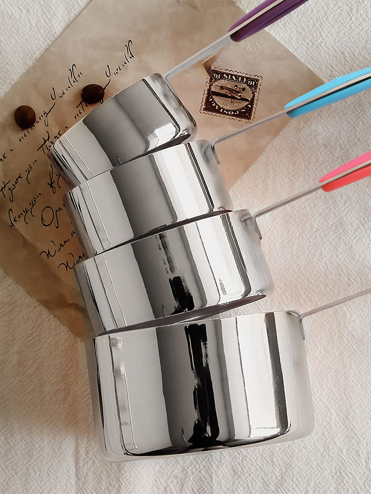 Ensemble de 10 tasses et cuillères à mesurer en acier inoxydable Joyhill, ensemble de tasses à mesurer emboîtables en métal avec poignées en silicone doux au toucher pour ingrédients secs et liquides, cuisine et pâtisserie (noir)