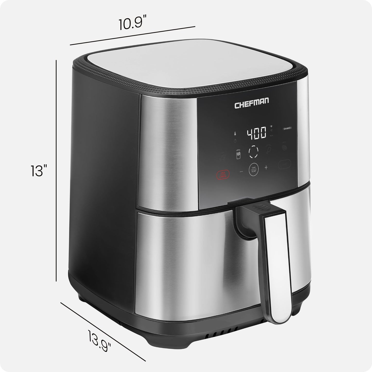 Chefman TurboFry® Touch Heißluftfritteuse, XL 8-Qt Familiengröße, digitale One-Touch-Voreinstellungen, Pommes Frites, Hähnchen, Fleisch, Fisch, antihaftbeschichtete, spülmaschinenfeste Teile, automatische Abschaltung, Edelstahl
