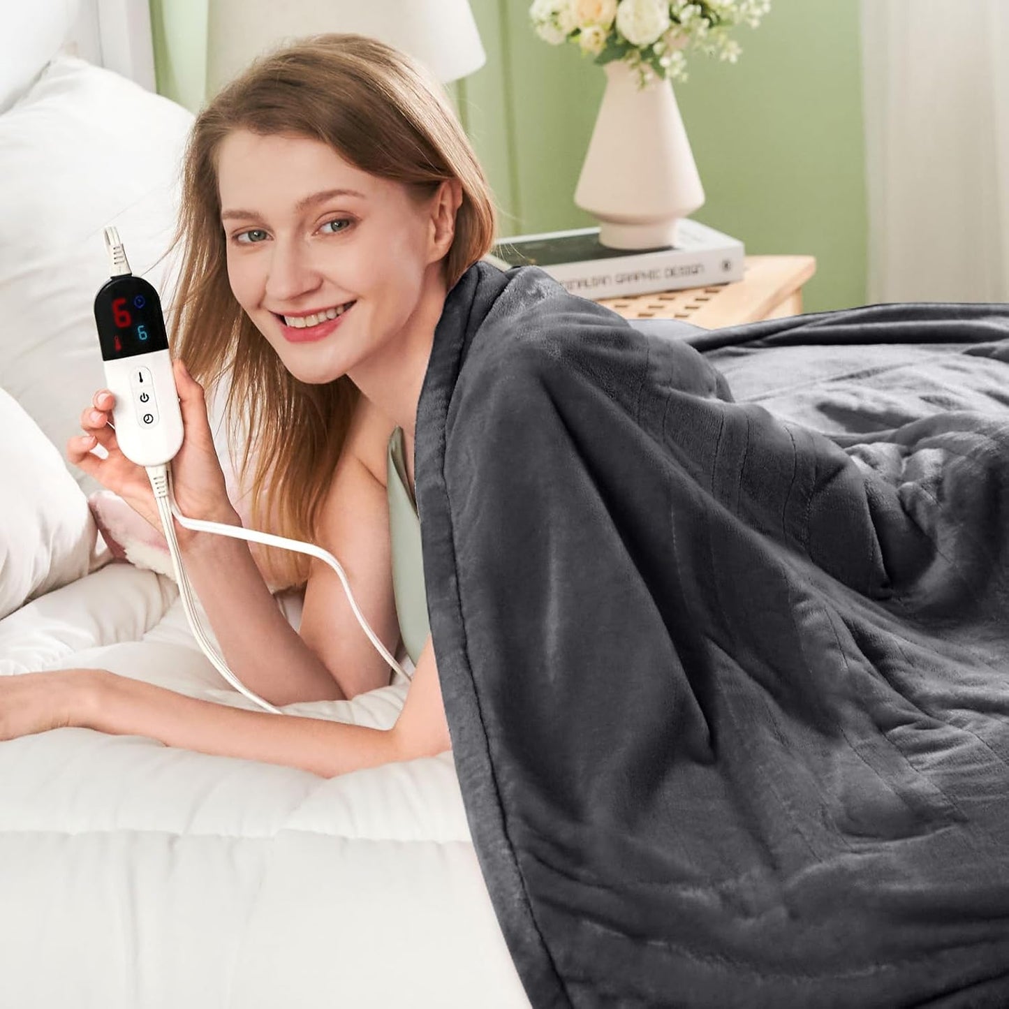 Chateau Marchetti® Luxe Heated Throw – 50x60 Ultra-Soft Sherpa & Flannel Electric Blanket (Gray)