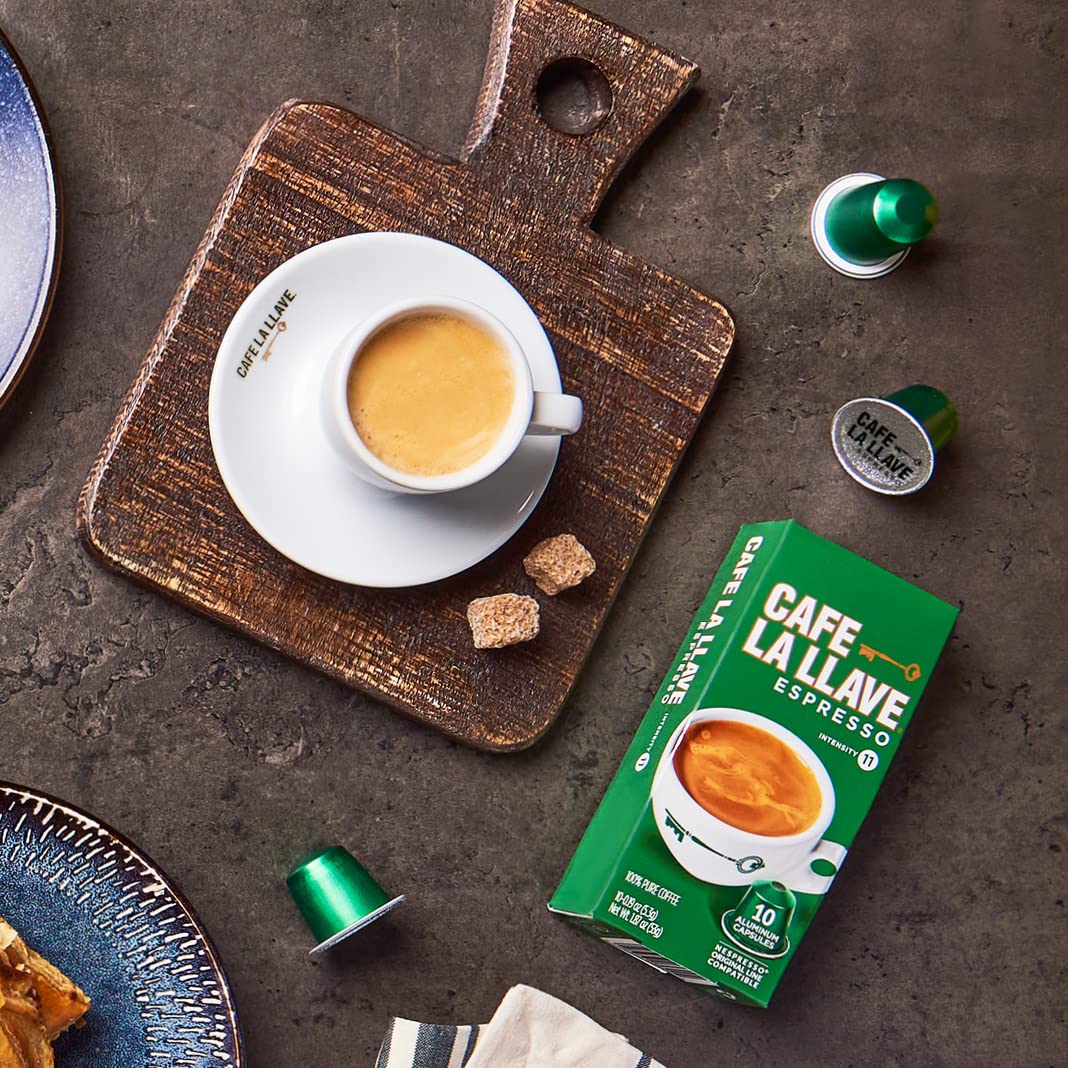 Cafe La Llave Espresso Pods: 40 Recyclable Aluminum Pods, Intensity 11 - Dark Roast Latin-Style Coffee, Compatible with Nespresso Original Line Machines - Bold, Rich Flavor