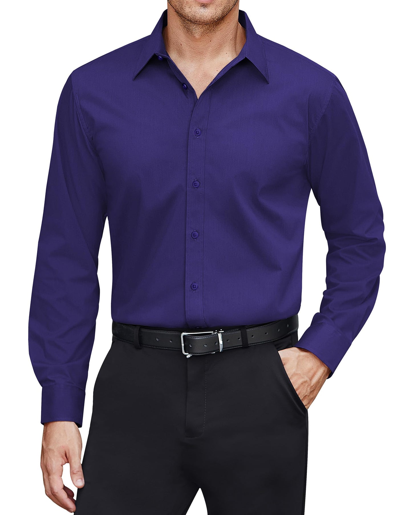 J.VER Men's Dress Shirts Stretch Stain Shield Long Sleeve Solid Formal Shirt Business Casual Button Down Shirts