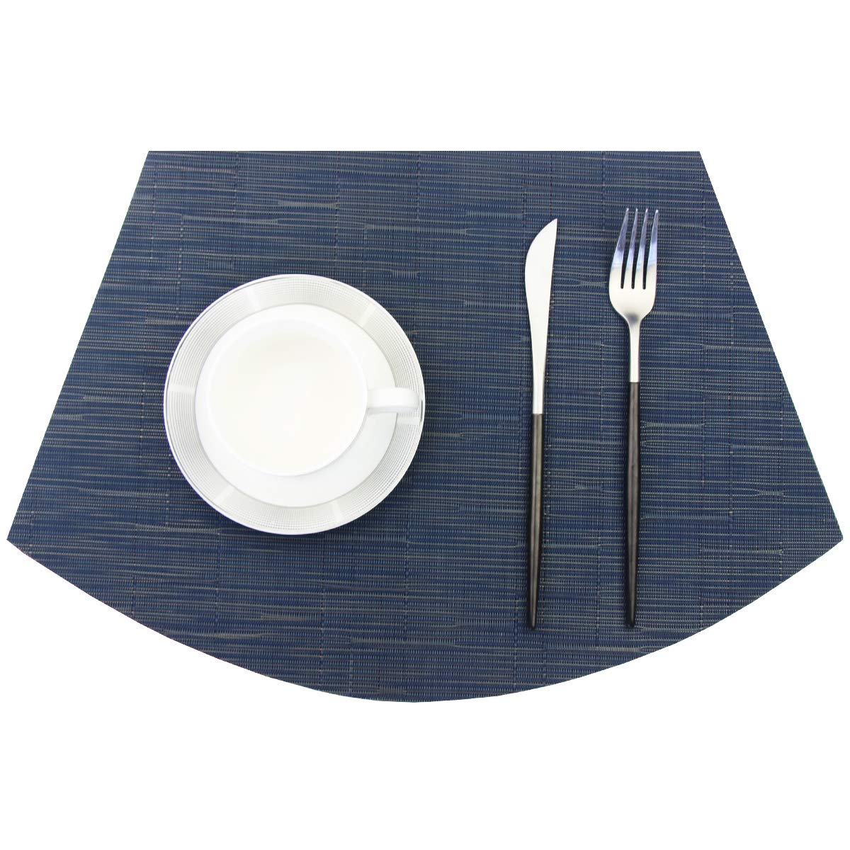 PIGCHCY Keilförmige Tischsets für den Esstisch, kreuzgewebt, waschbares Vinyl-Tischset, hitzebeständig, runde Tischsets, 4er-Set (Silbergrau)