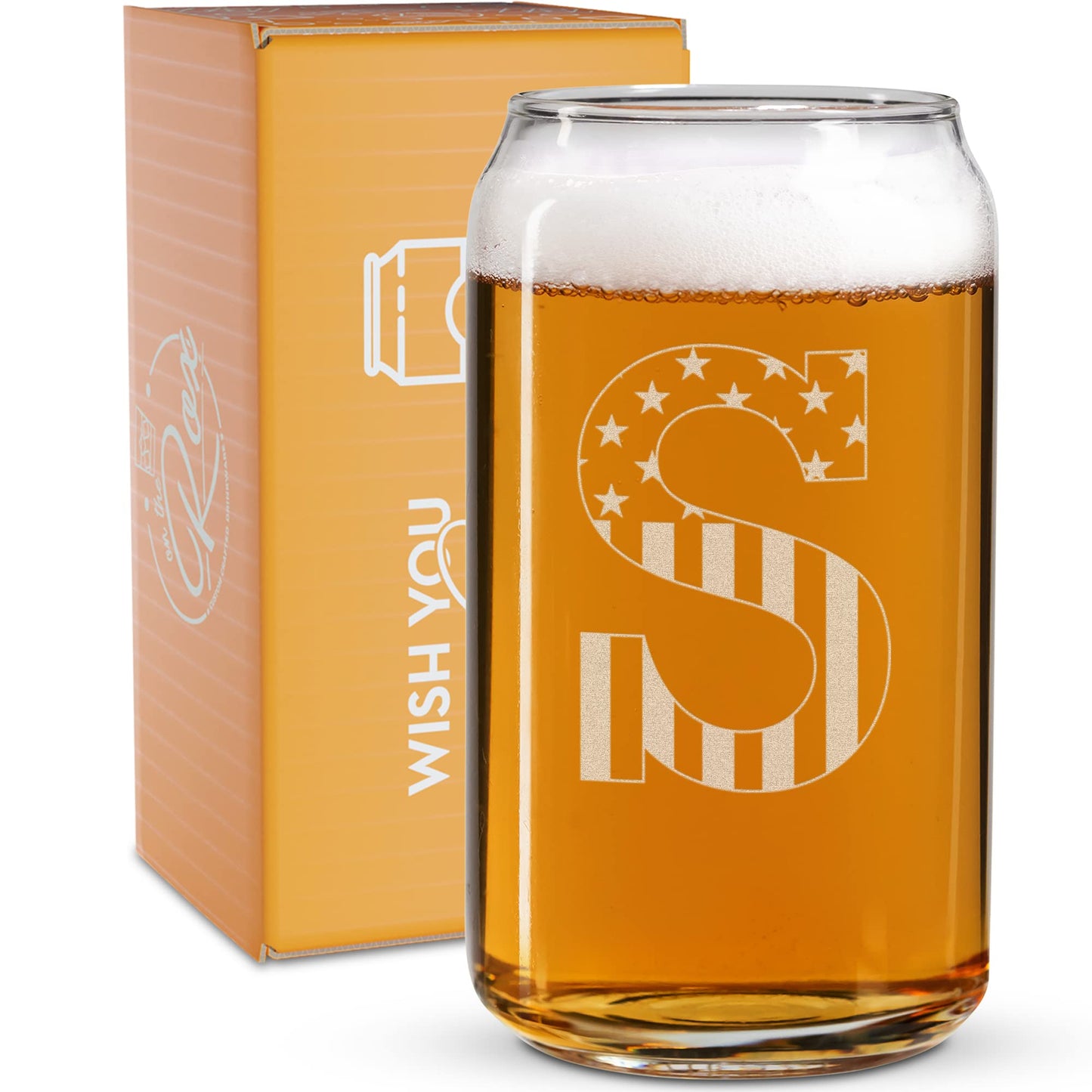 Verres à bière monogrammés pour hommes (AZ) 16 oz - Cadeaux de bière gravés pour hommes Frère Fils Papa Voisin - Cadeaux de Noël uniques pour lui - Chopes à bière personnalisées (J)