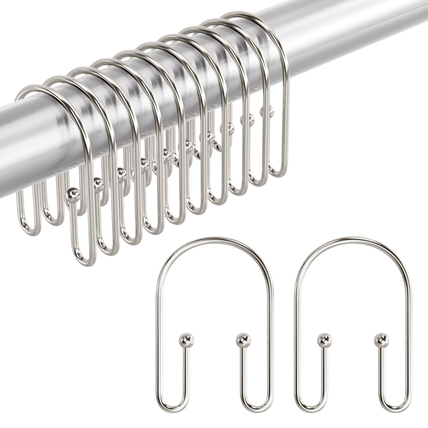 AmazerBath Duschvorhanghaken, Duschvorhangringe aus Metall, rostfrei, doppelseitige Duschvorhanghaken für Duschvorhangeinlage, glatte Duschhakenringe aus gebürstetem Nickel für Badezimmer, 12er-Set