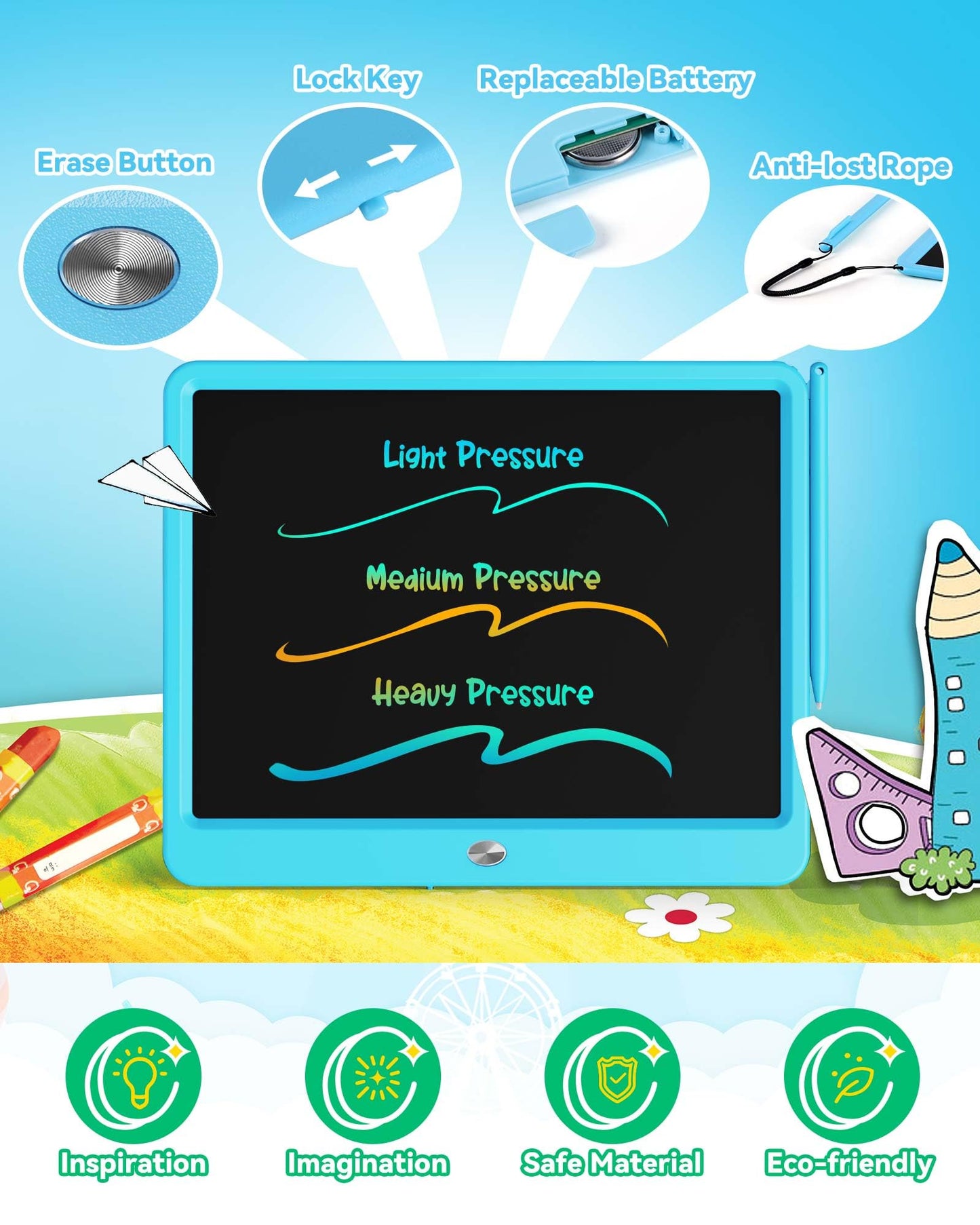 KOKODI LCD Writing Tablet, Valentines Day Gifts for Kids,10 Inch Colorful Toddler Doodle Board Drawing Tablet, Erasable Reusable Electronic Drawing Pads, Educational and Learning Toys for Kids