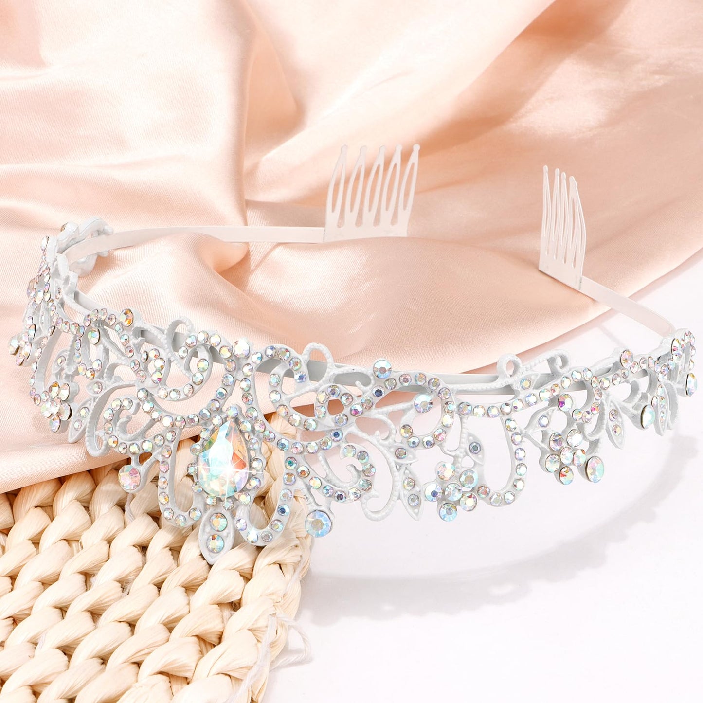 COCIDE Tiara Crystal Crowns Princess Rhinestone Crown with Combs Bride Headbands Bridal Wedding Prom Birthday Party Hair Accessories Jewelry for Women Girls (Silver)