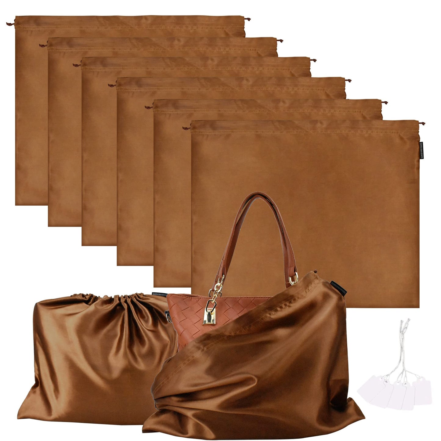 Lot de 6 sacs anti-poussière en soie pour sacs à main, sacs à main, chaussures, bottes, sac à cordon anti-poussière en soie, pochette de rangement de voyage (blanc, 19,6 × 15,7 pouces)