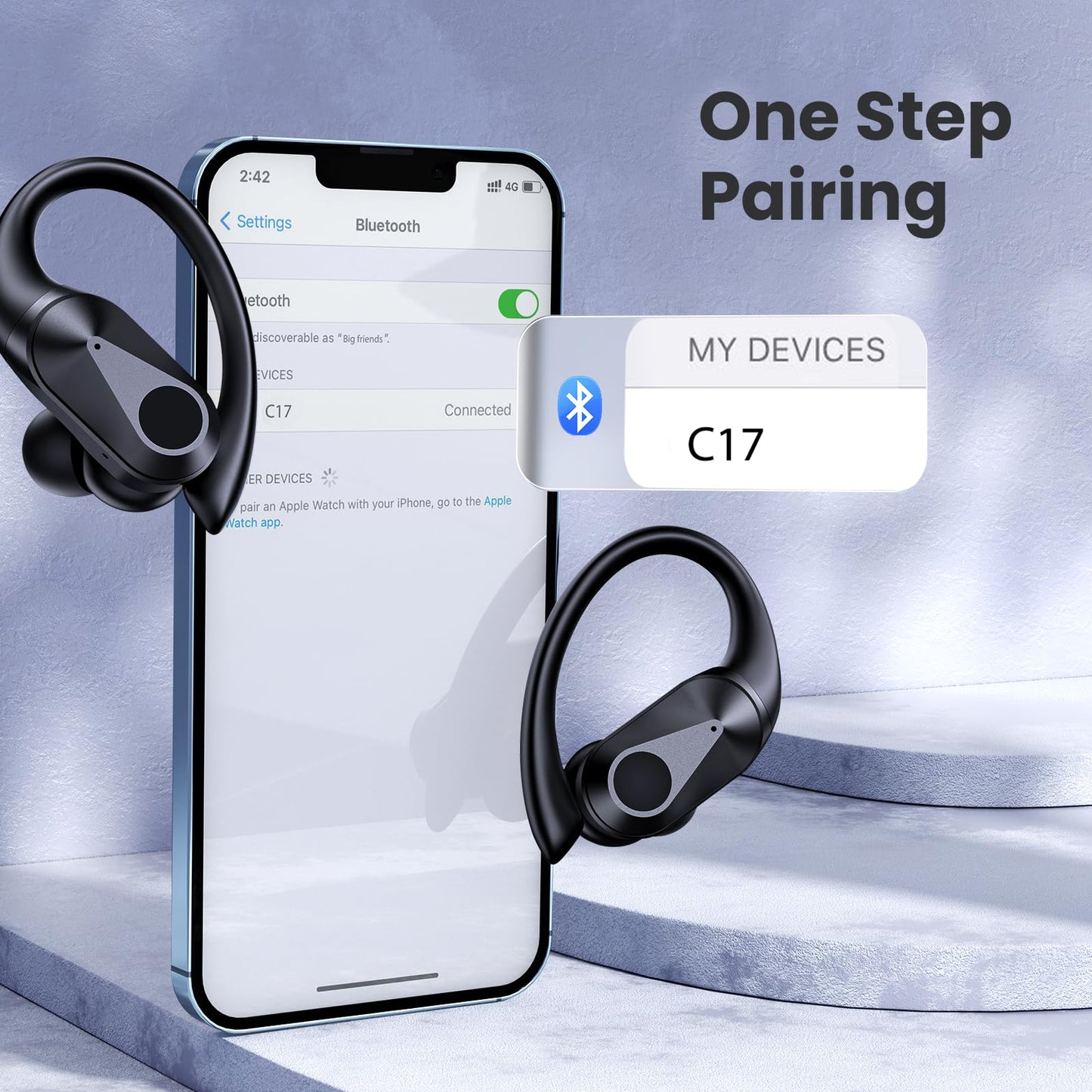 Wireless Earbuds Bluetooth Headphones 90Hrs Playtime Ear Buds IPX7 Waterproof Sports Earphones Wireless Charging Case Over-Ear Earhooks Headest