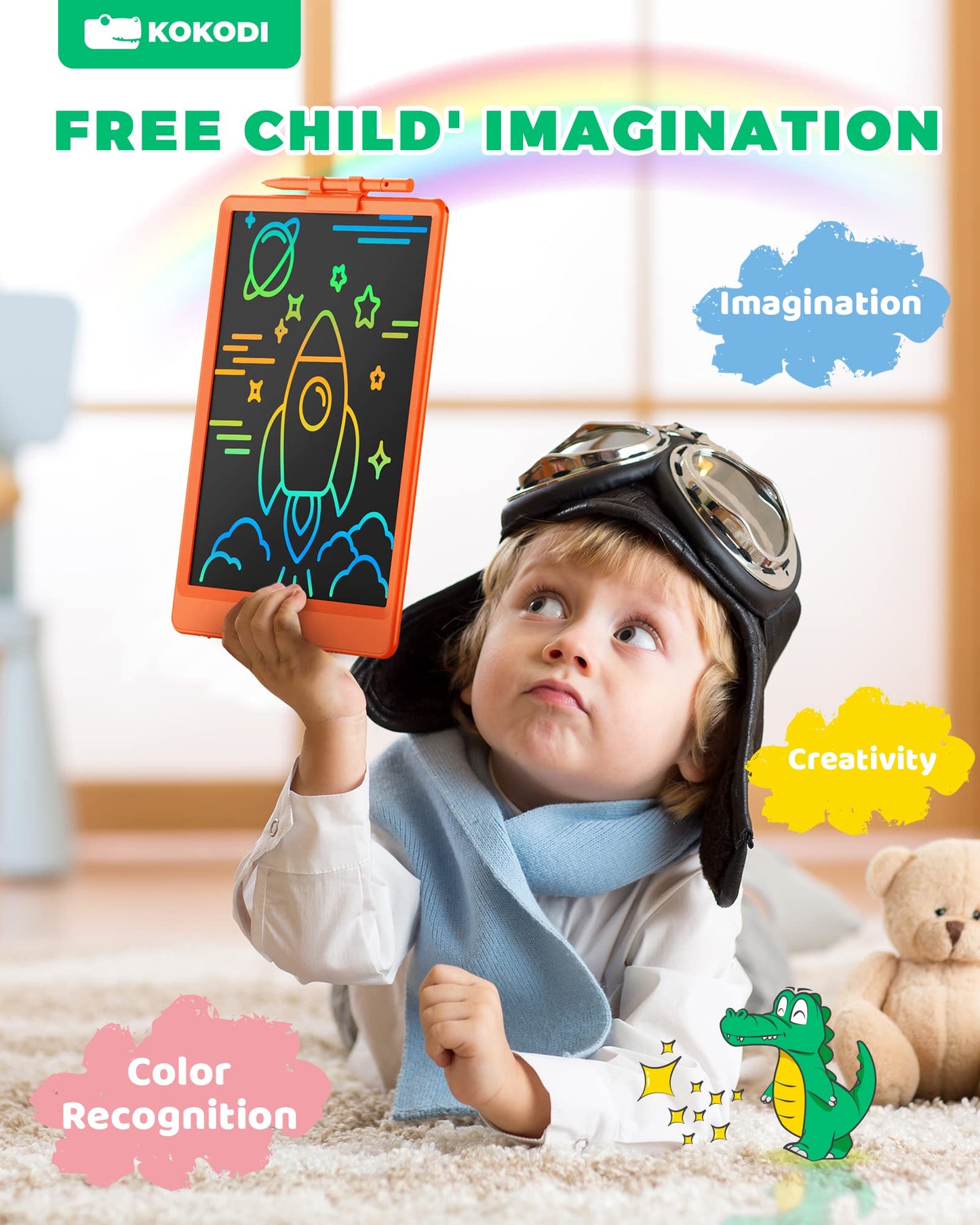 KOKODI LCD Writing Tablet, Valentines Day Gifts for Kids,10 Inch Colorful Toddler Doodle Board Drawing Tablet, Erasable Reusable Electronic Drawing Pads, Educational and Learning Toys for Kids