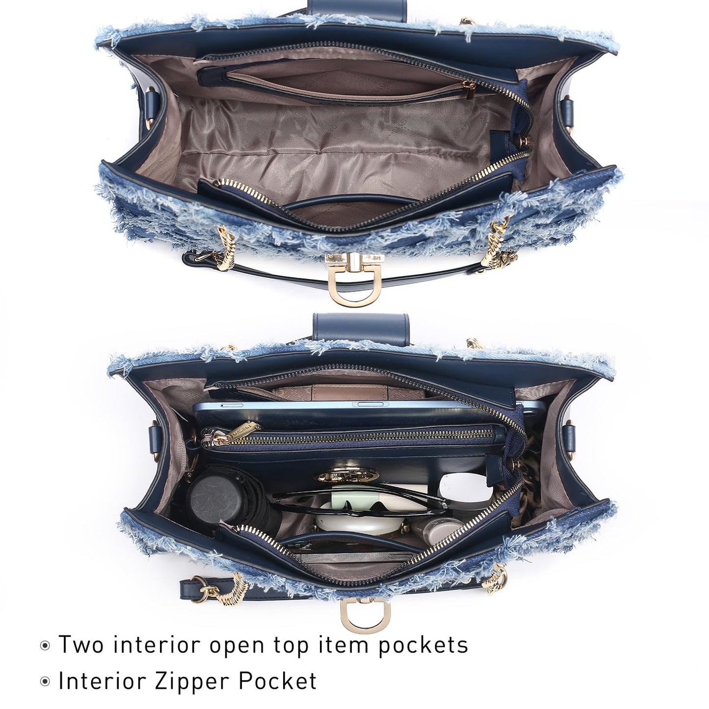 Dasein Lederhandtasche, Tragetasche, Hobo-Tasche für Damen, Schultertasche, Henkeltasche oben, Umhängetasche mit passender Clutch