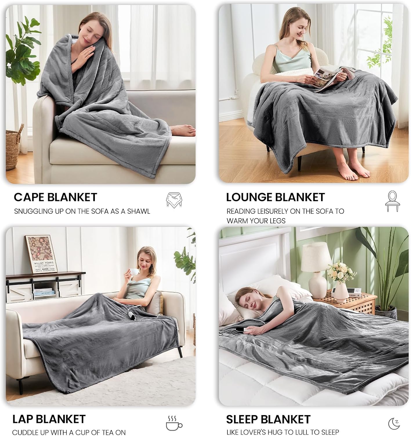 Chateau Marchetti® Luxe Heated Throw – 50x60 Ultra-Soft Sherpa & Flannel Electric Blanket (Gray)
