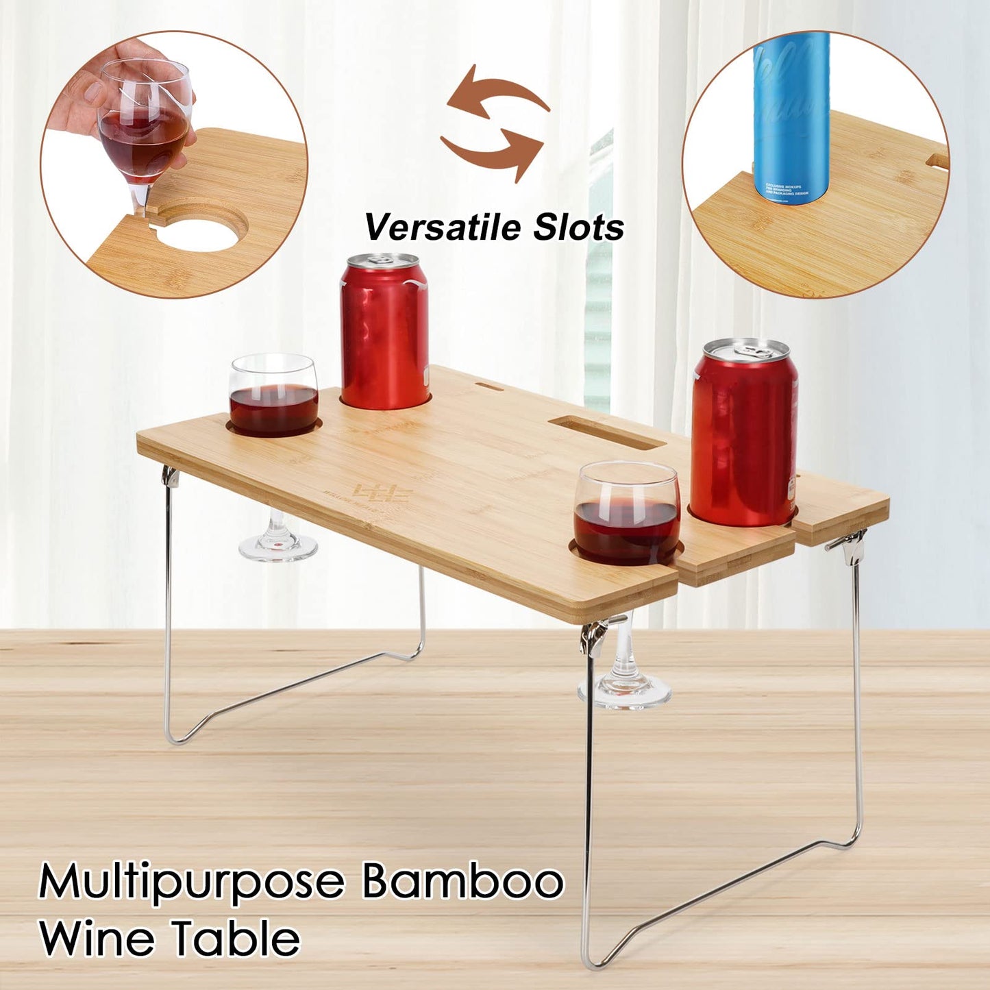 Wicker Picnic Basket for 4, 4 Person Picnic Kit, Willow Hamper Service Gift Set with Blanket Portable Bamboo Wine Snack Table for Camping and Outdoor Party