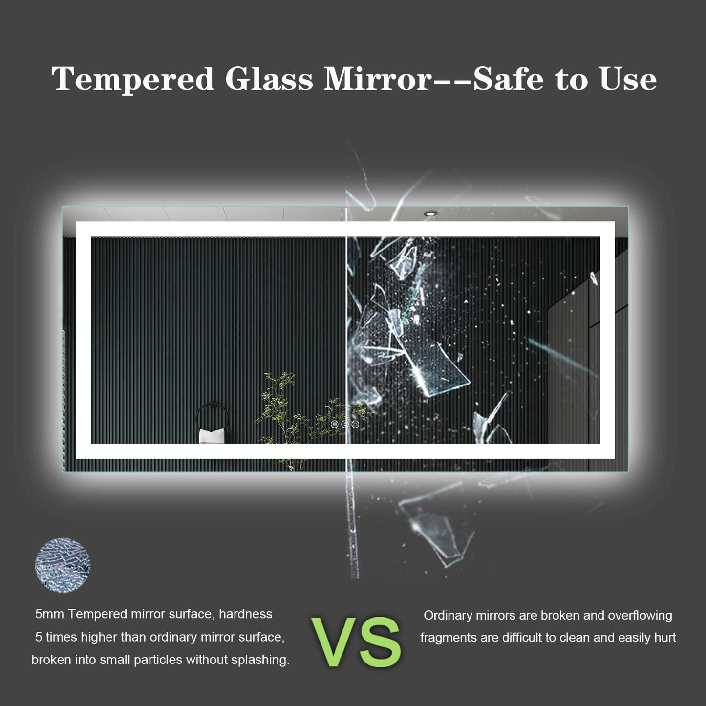 Amorho 20"x 28" LED Bathroom Mirror with Black Frame, Front Light and Backlit(Controlled Separately), Stepless Dimmable, Anti-Fog, Shatter-Proof, 3 Colors, Memory
