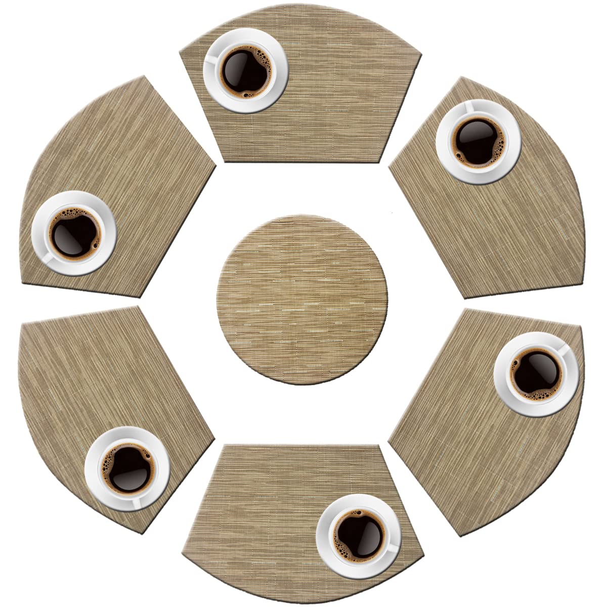 PIGCHCY Keilförmige Tischsets für den Esstisch, kreuzgewebt, waschbares Vinyl-Tischset, hitzebeständig, runde Tischsets, 4er-Set (Silbergrau)