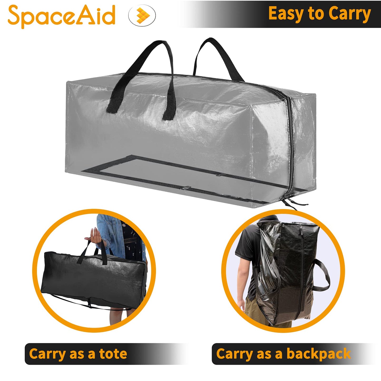 SpaceAid Strapazierfähige Umzugstaschen, extragroße Aufbewahrungstaschen mit Rucksackgurten, starken Griffen und Reißverschlüssen, Alternative zu Umzugskartons, Verpackungs- und Umzugszubehör, Schwarz (10er-Pack)