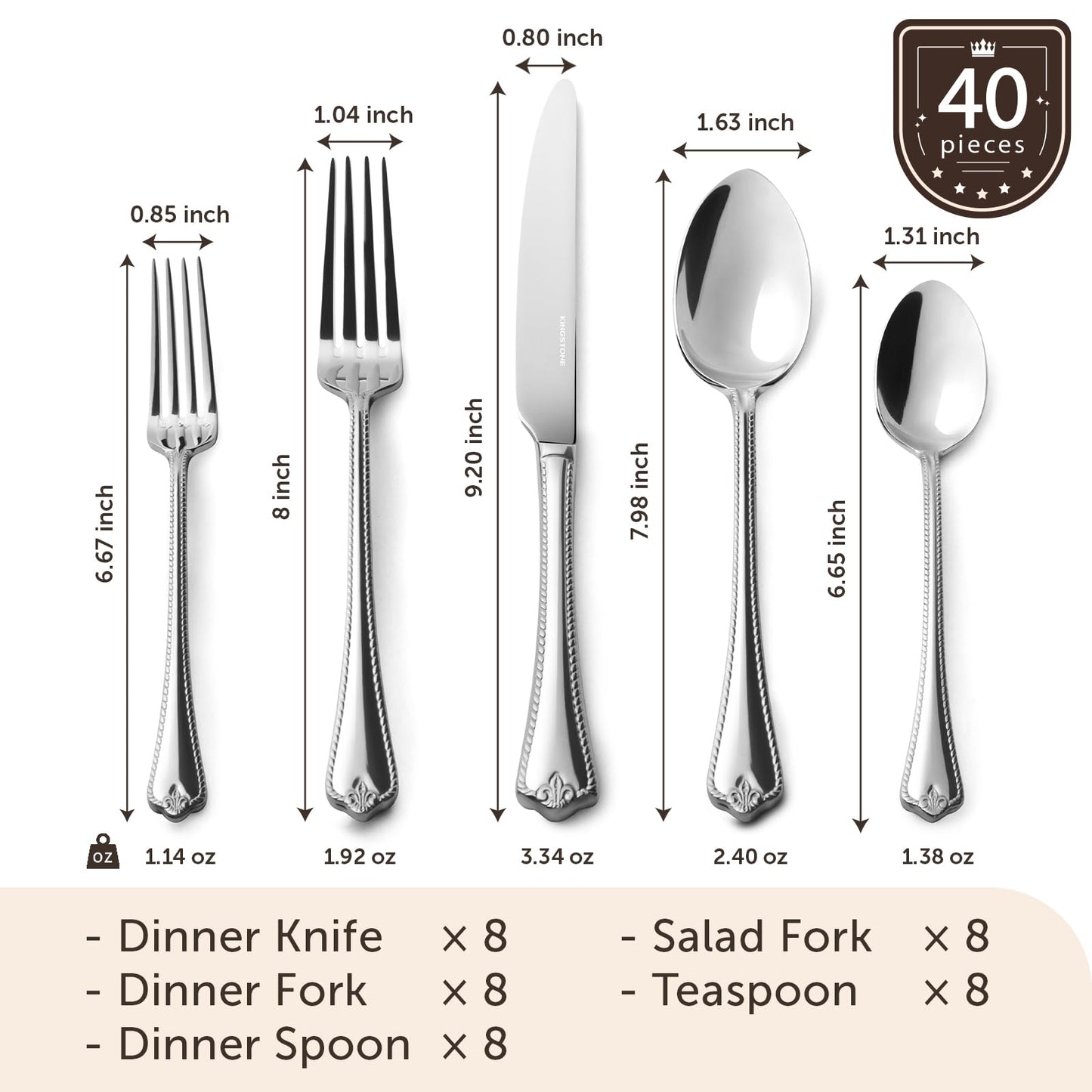 KINGSTONE Silverware Set, 20-piece 18/10 Stainless Steel Flatware Set Cutlery Set for 4, for Kitchen, Home, Wedding, Party, Mirror Polished and Dishwasher Safe, Featured Gifts