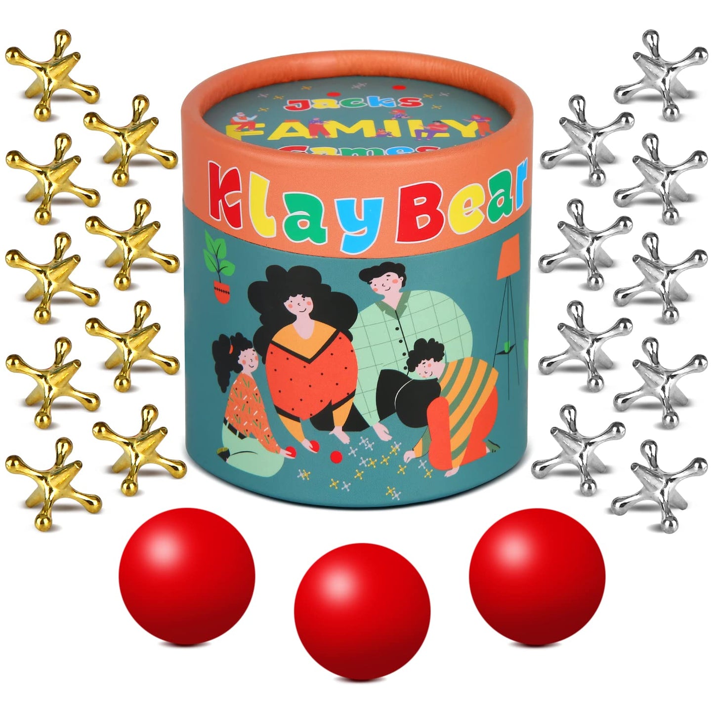 Jacks Game with Ball, Retro Vintage Jax Game for Kids and Adults, Classic Board Games with 18 Metal Jacks & 3 Red Rubber Balls, Old Fashion Traditional Table Games for Family Game Night