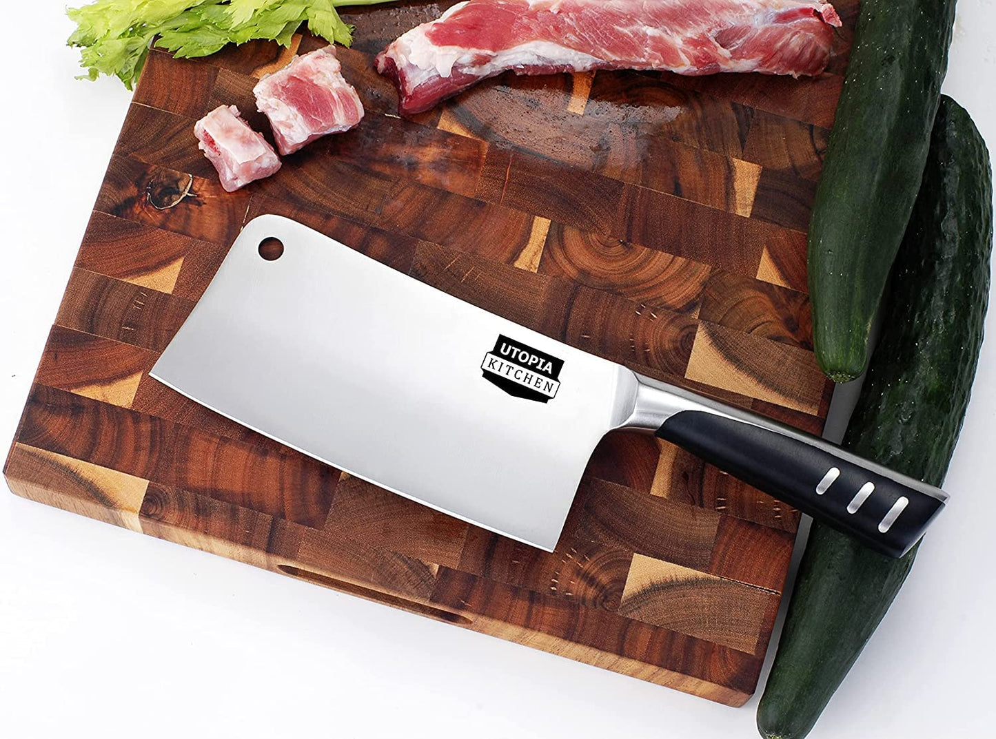 Utopia Kitchen 8 Inch Cleaver Knife Stainless Steel Chopper Butcher Knife for Home Kitchen and Restaurant Black