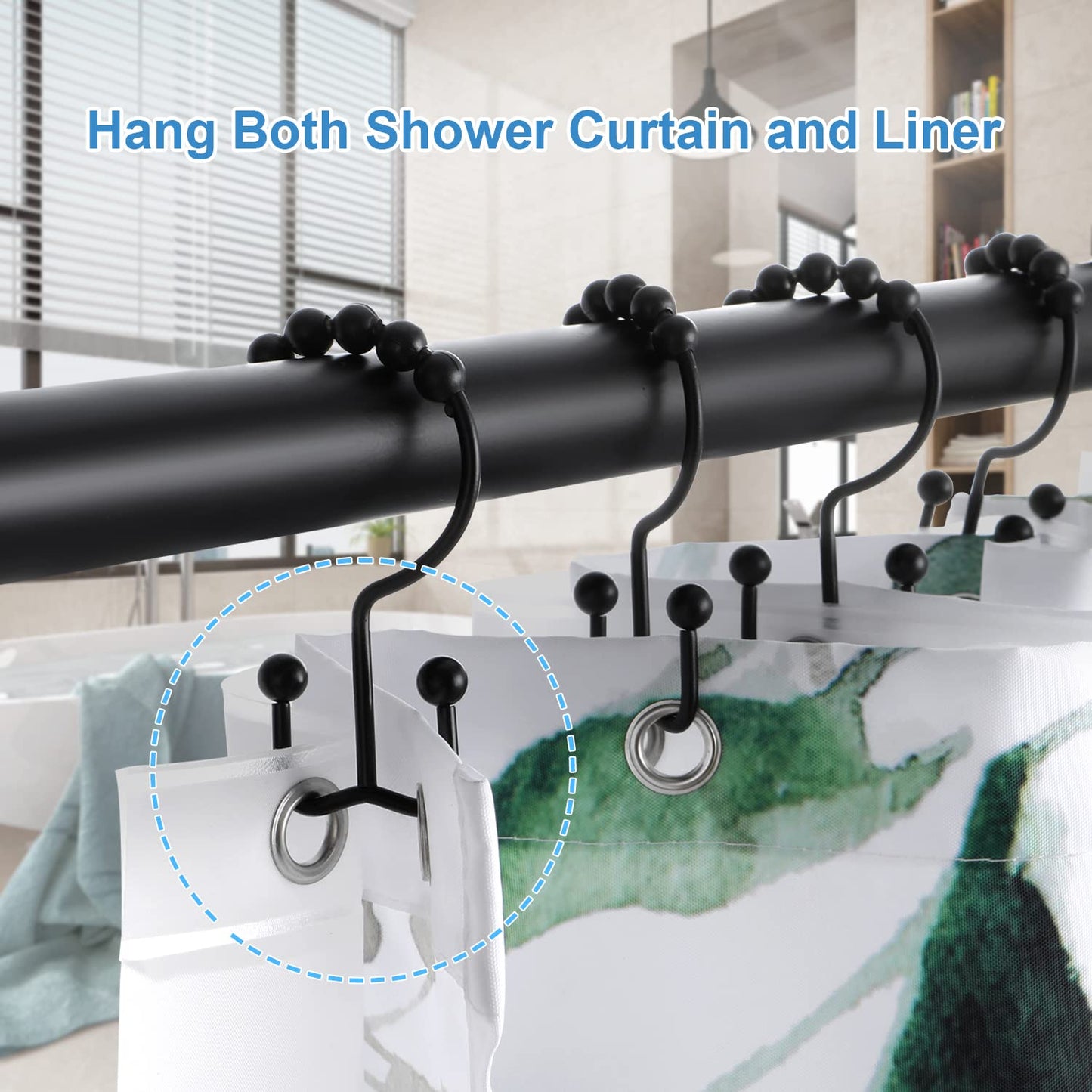 Shower Curtain Hooks Rings, TENOVEL Double Sided Shower Hooks Rust Proof for Bathroom Shower Rods Curtain, Durable Stainless Steel Bathroom Shower Curtain Hangers, Bronze, Set of 12