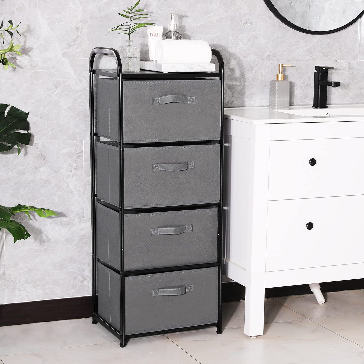 MAX Houser Dresser Storage with 3 Drawers, Fabric Dresser Tower, Vertical Storage Unit for Bedroom, Closet, Office, Black