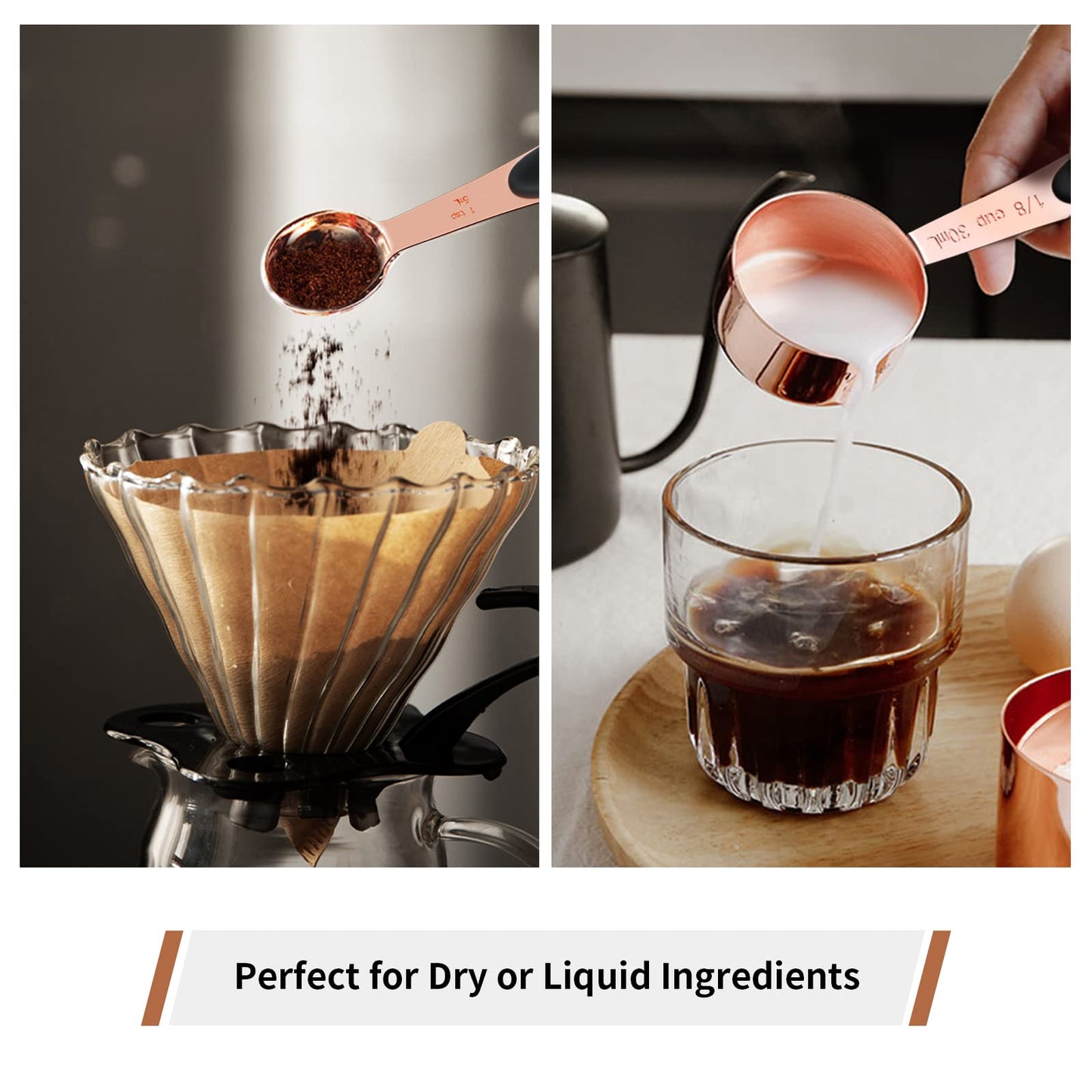 Ensemble de 10 tasses et cuillères à mesurer en acier inoxydable Joyhill, ensemble de tasses à mesurer emboîtables en métal avec poignées en silicone doux au toucher pour ingrédients secs et liquides, cuisine et pâtisserie (noir)