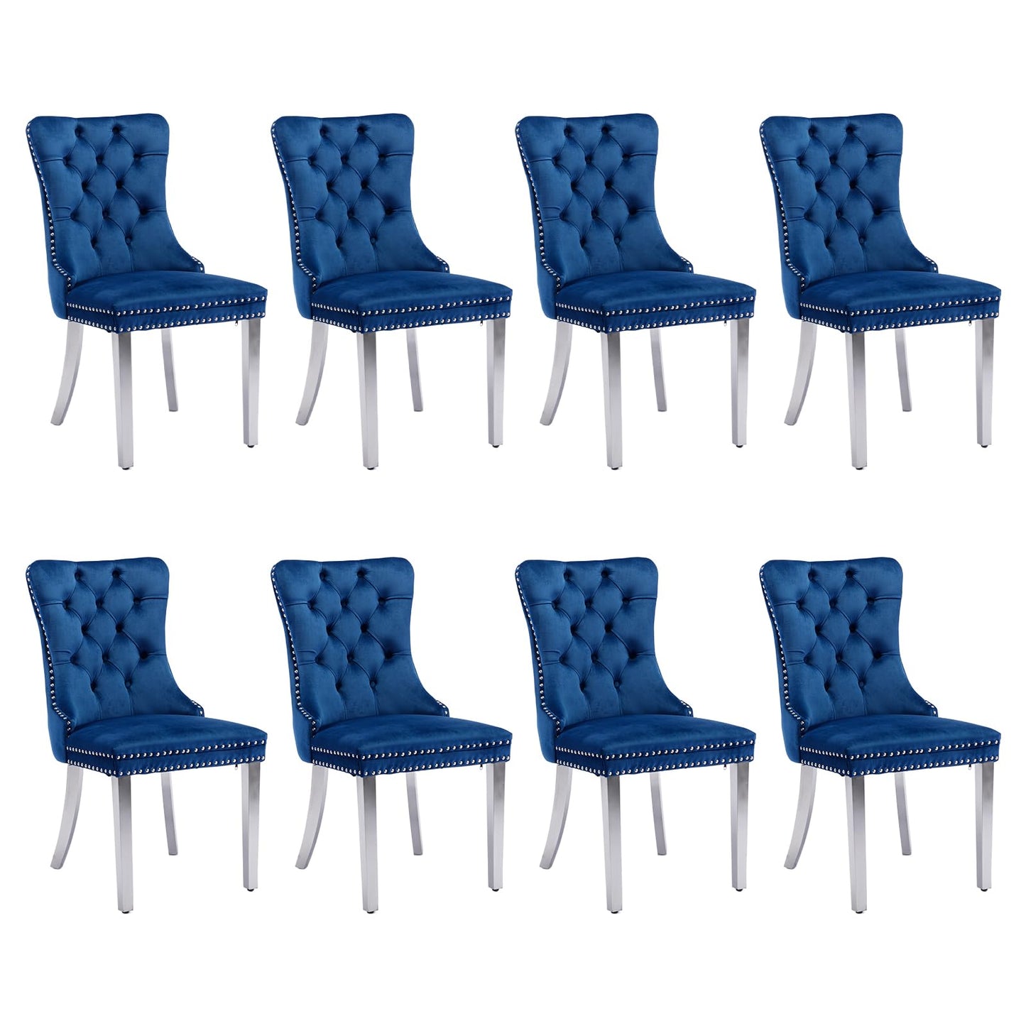 SoarFlash Esszimmerstühle aus Leder, 8er-Set, Beistellstuhl mit hoher Rückenlehne, moderner gepolsterter Beistellstuhl mit Knopfrückenring, Beine aus Massivholz (Schwarz und Grau)