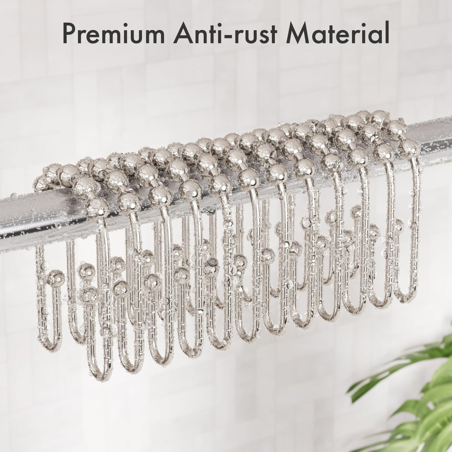 AmazerBath Duschvorhanghaken, Duschvorhangringe aus Metall, rostfrei, doppelseitige Duschvorhanghaken für Duschvorhangeinlage, glatte Duschhakenringe aus gebürstetem Nickel für Badezimmer, 12er-Set