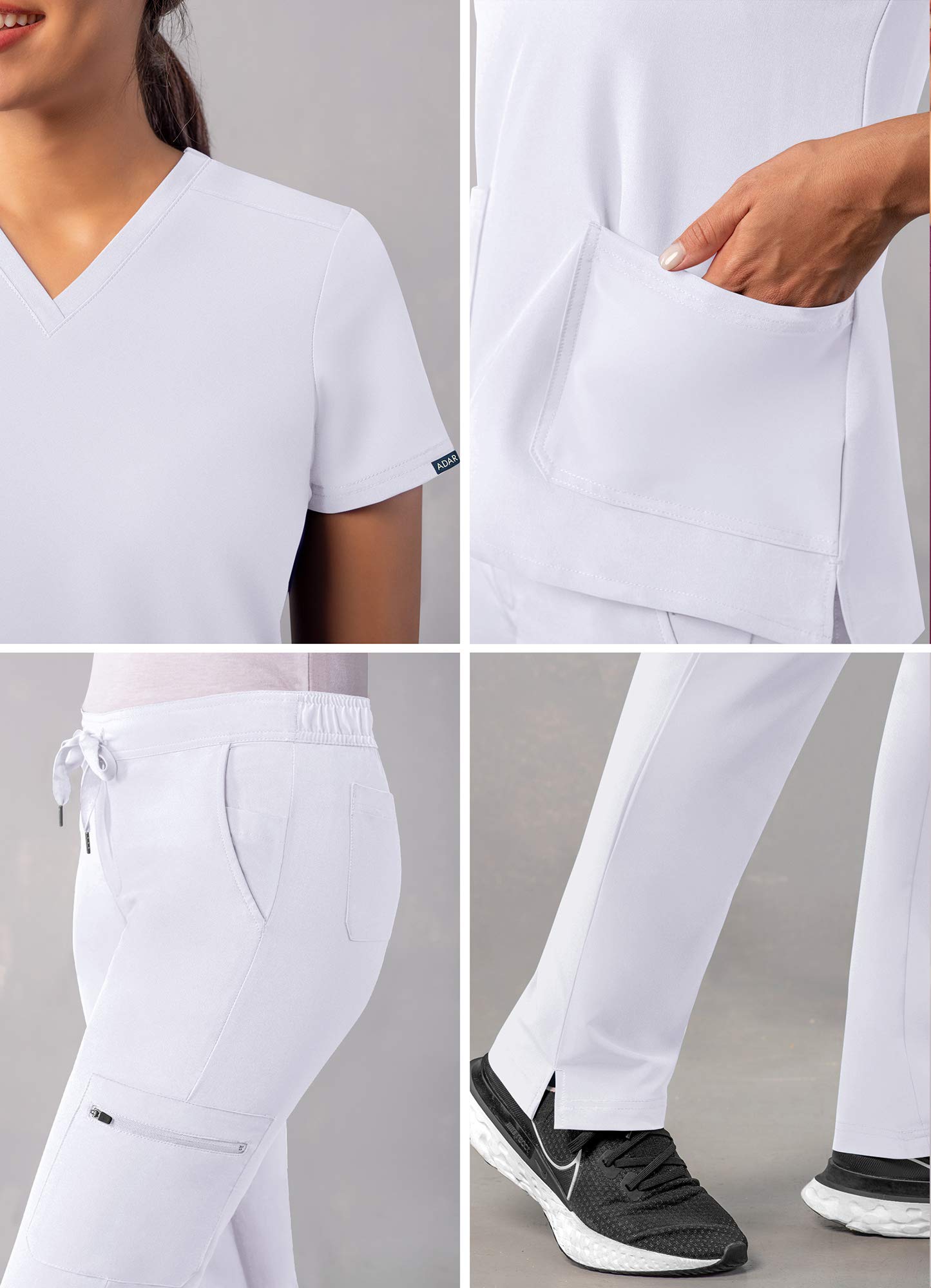 Ensemble de gommage Adar Addition Go-Basic pour femme - Haut de gommage slim à col en V et pantalon de gommage cargo skinny