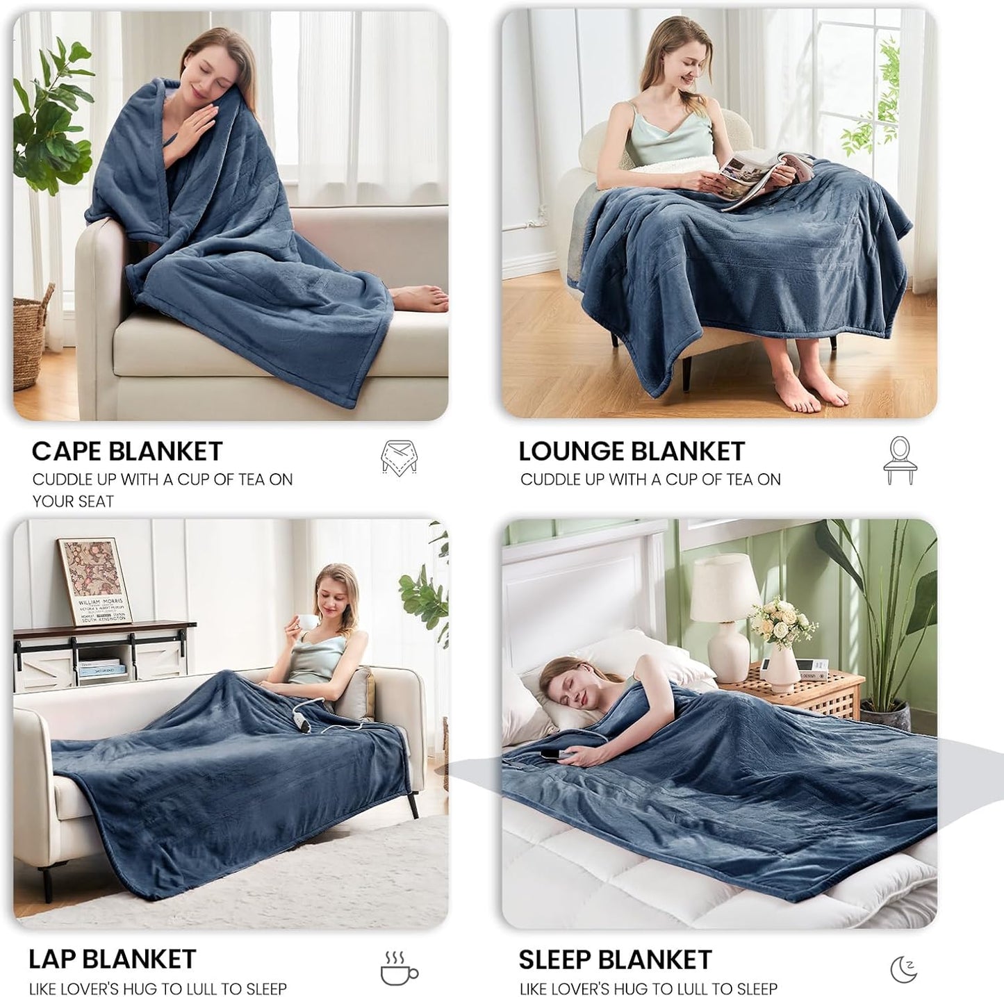Chateau Marchetti® Luxe Heated Throw – 50x60 Ultra-Soft Sherpa & Flannel Electric Blanket (Gray)