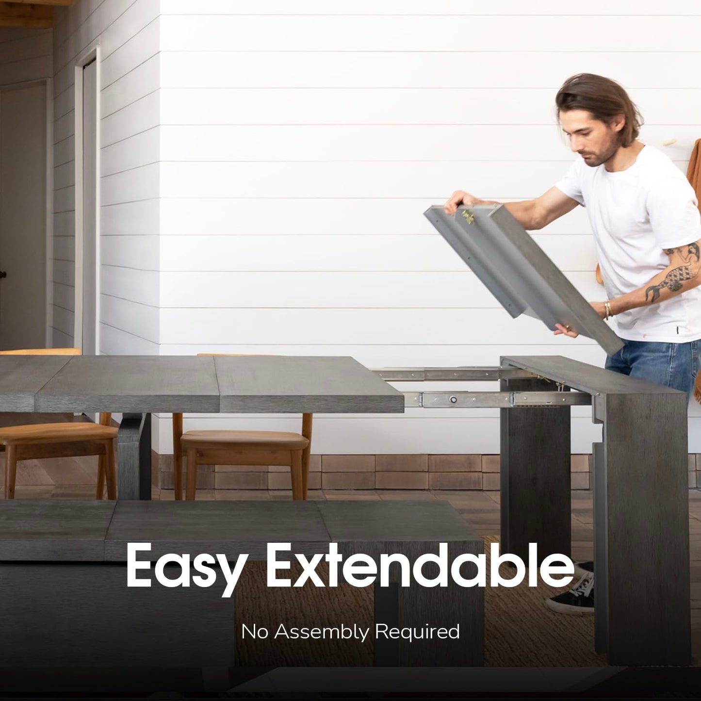 Transformer Table Esstisch-Set für 4 bis 12, ausziehbarer Esstisch aus Holz mit ausziehbarer Bank, Möbel für kleine Räume, Küchentisch-Set (Dunkelgrau, Tisch + Bank)
