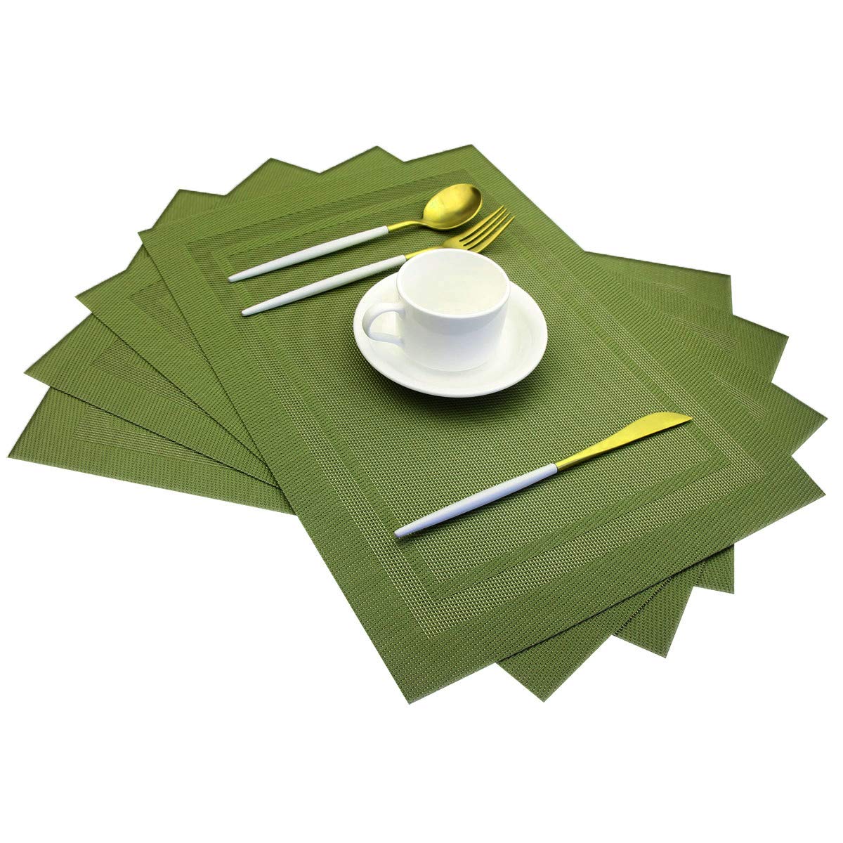 PIGCHCY Keilförmige Tischsets für den Esstisch, kreuzgewebt, waschbares Vinyl-Tischset, hitzebeständig, runde Tischsets, 4er-Set (Silbergrau)