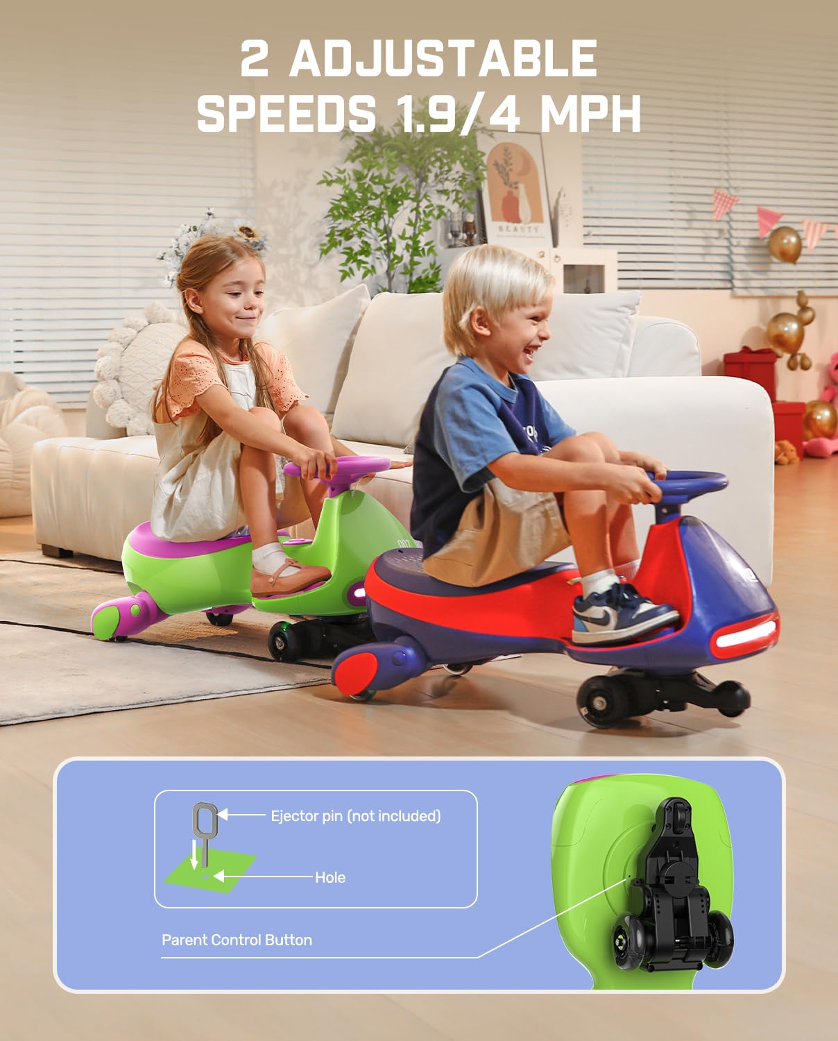 12V N7 Pro Electric Wiggle Car – Pedal-Powered Fun for Kids, Lights & Bluetooth Ride-On (by Fanttik)