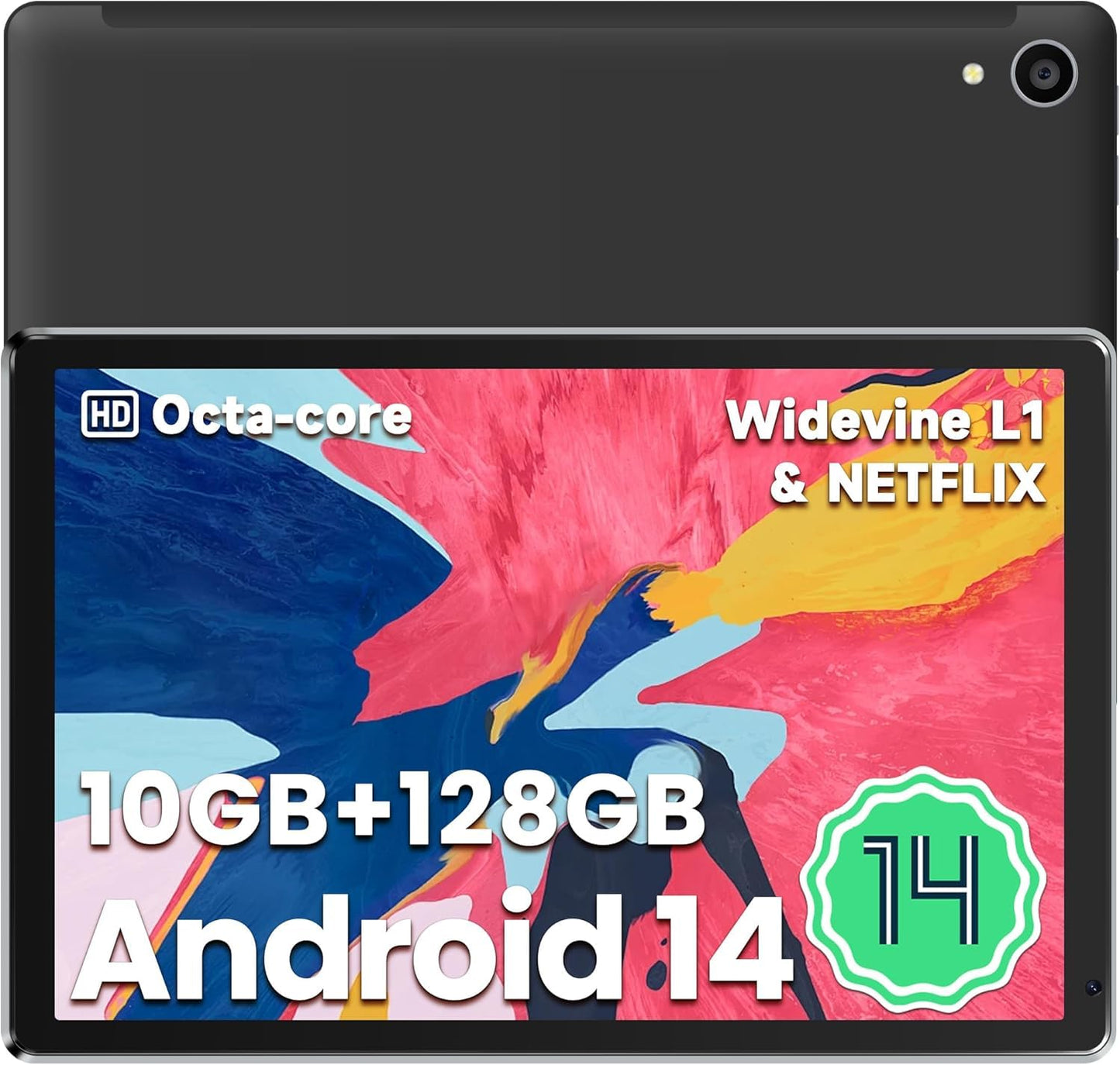 Android Tablet, 10.1 Inch Android 14 Tablet with 1280x800 IPS HD Touch Screen, Dual Camera, 64GB Storage 1TB Expansion, 8 in 1 Tablets Kit with Keyboard, Protective Case, Mouse, Stylus, BT 5.0, WiFi 6