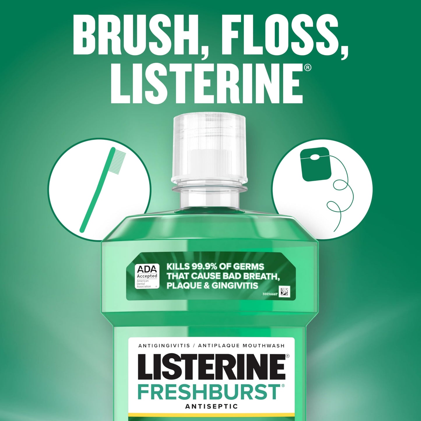 Listerine Freshburst Antiseptic Mouthwash for Bad Breath, Kills 99% of Germs That Cause Bad Breath & Fight Plaque & Gingivitis, ADA Accepted Mouthwash, Spearmint, 1 L