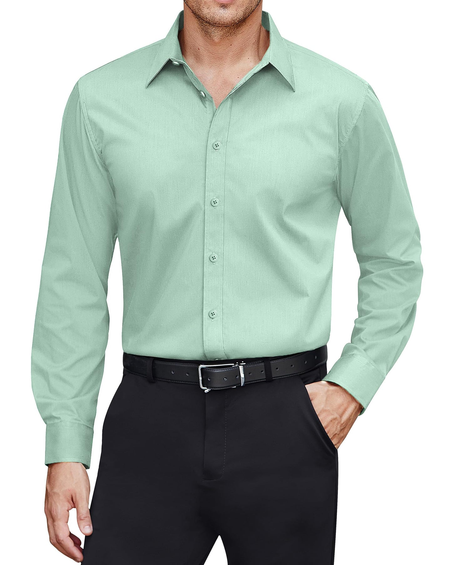 J.VER Men's Dress Shirts Stretch Stain Shield Long Sleeve Solid Formal Shirt Business Casual Button Down Shirts