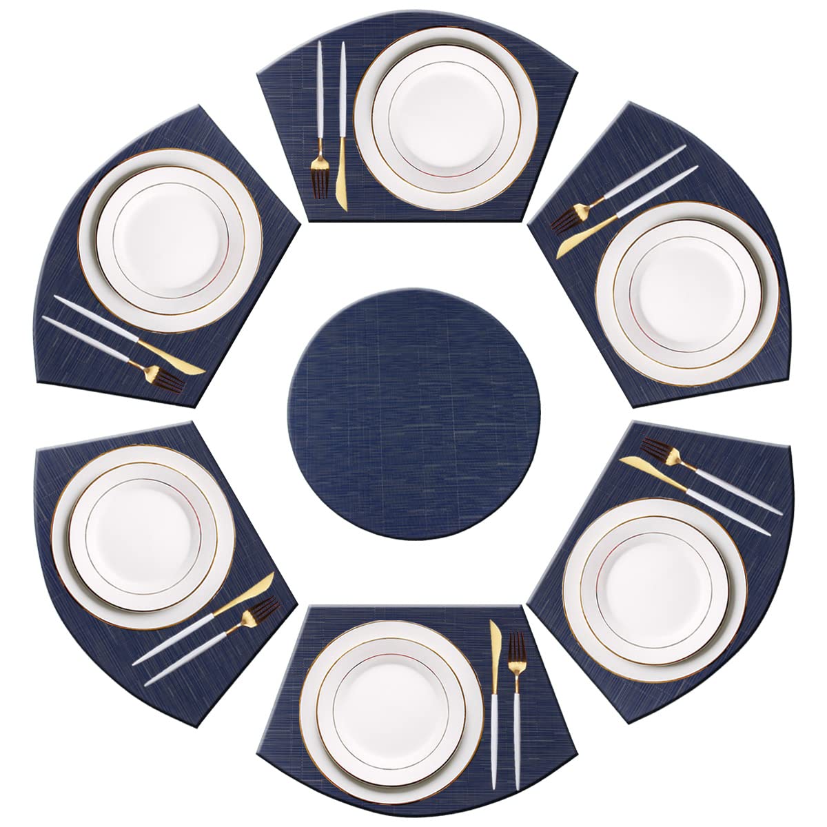 PIGCHCY Keilförmige Tischsets für den Esstisch, kreuzgewebt, waschbares Vinyl-Tischset, hitzebeständig, runde Tischsets, 4er-Set (Silbergrau)
