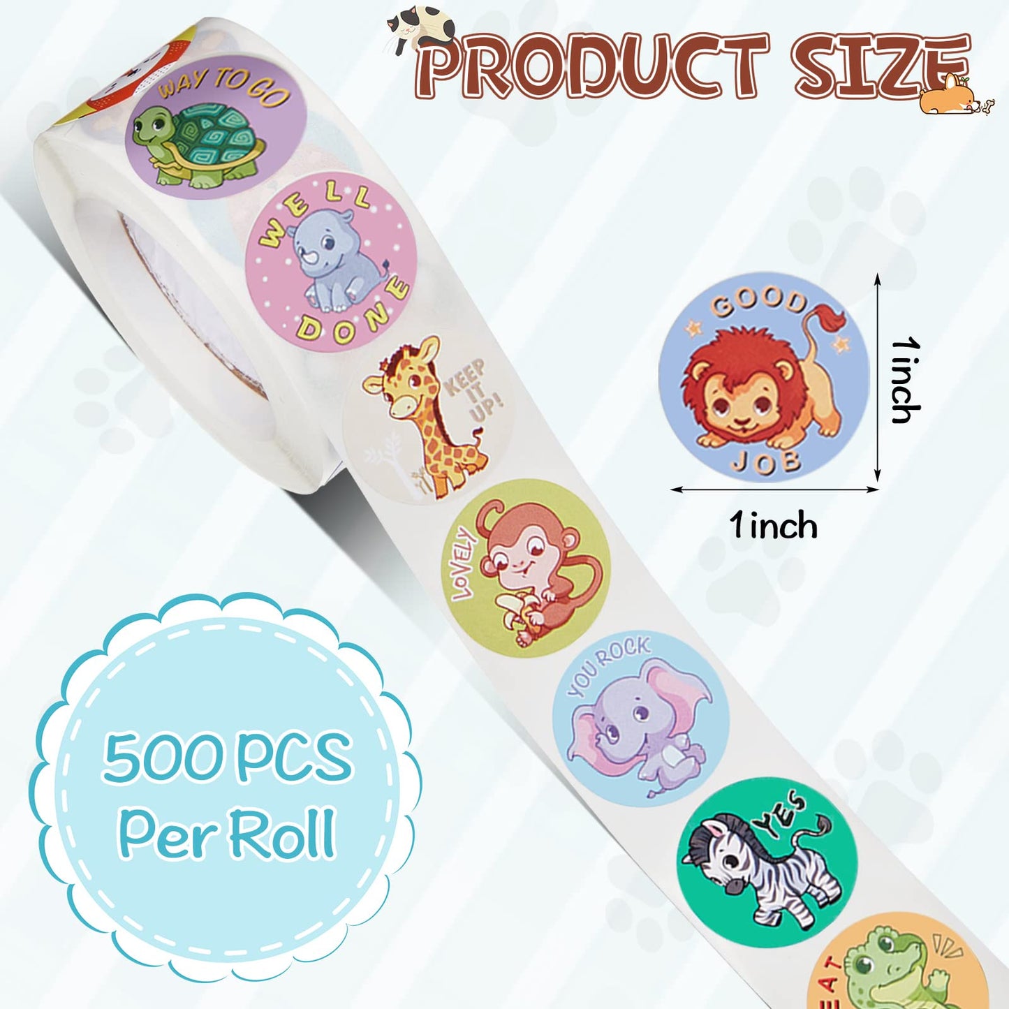 Outus 3 Rolls Motivational Stickers for Kids, 1500 Pcs Inspirational Cartoon Reward Stickers Teacher Supplies for Potty Training School Classroom Students Prizes, 24 Designs(Vivid Style)