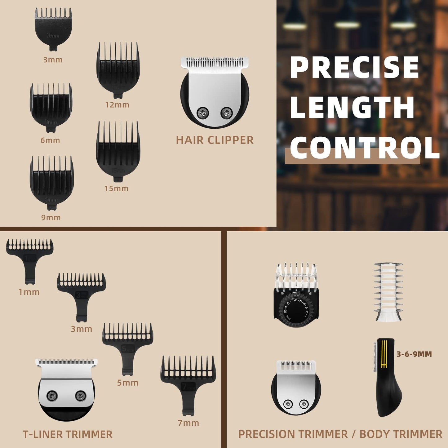 Ufree Beard Trimmer for Men, Electric Razor Shavers, Cordless Hair Clippers, Shaving Kit for Mustache, Body, Nose, Ear and Face, 7 in 1 Beard Grooming Kit, Gifts for Men