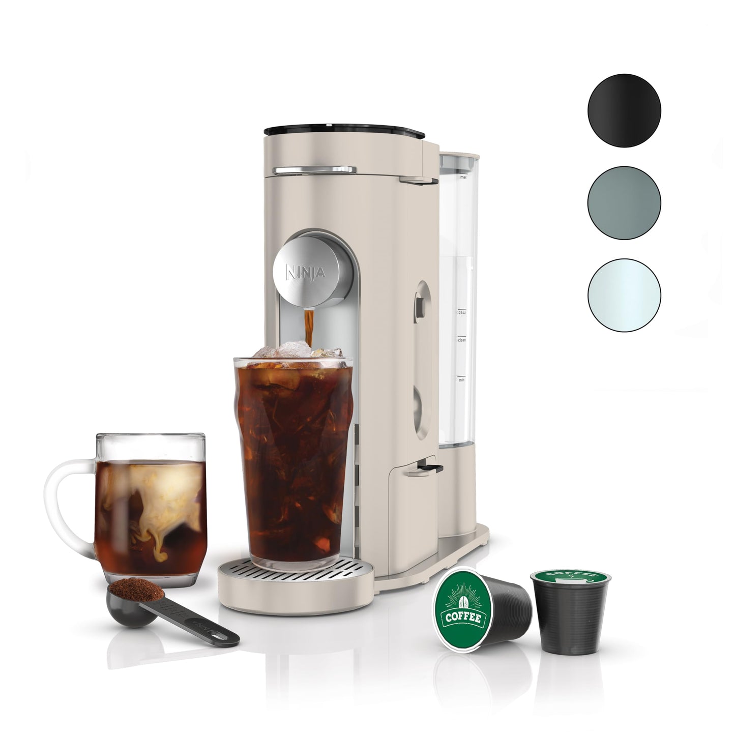 Ninja Pods & Grounds Single-Serve Coffee Maker, K-Cup Compatible, Brews Hot & Iced Coffee, Compact, 56-oz Reservoir, 6-oz Cup to 24-oz Travel Mug Sizes, PB041ST