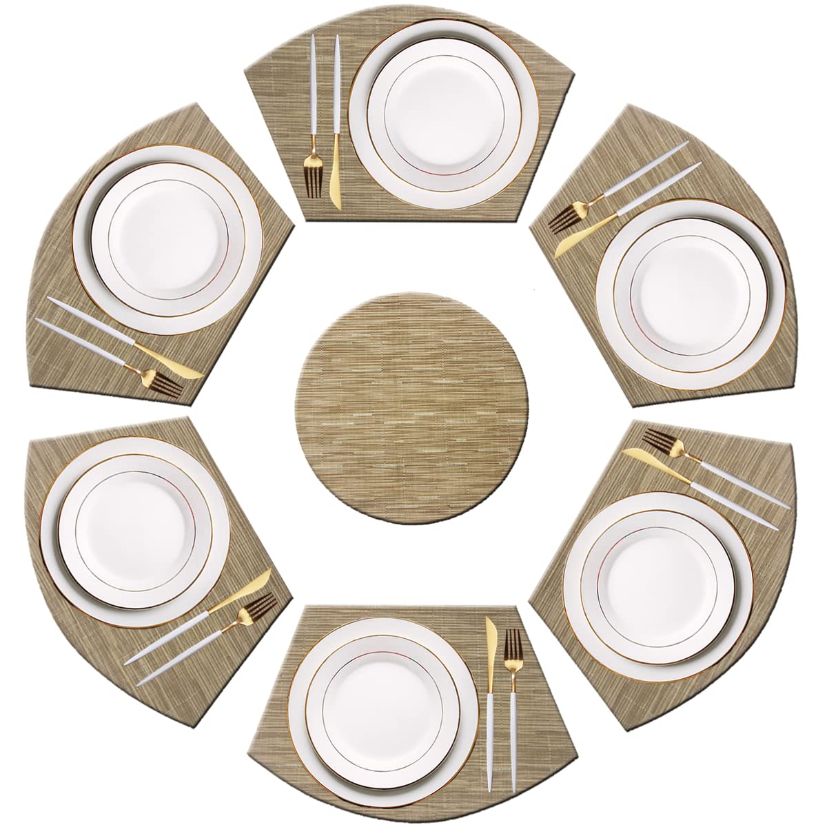 PIGCHCY Keilförmige Tischsets für den Esstisch, kreuzgewebt, waschbares Vinyl-Tischset, hitzebeständig, runde Tischsets, 4er-Set (Silbergrau)