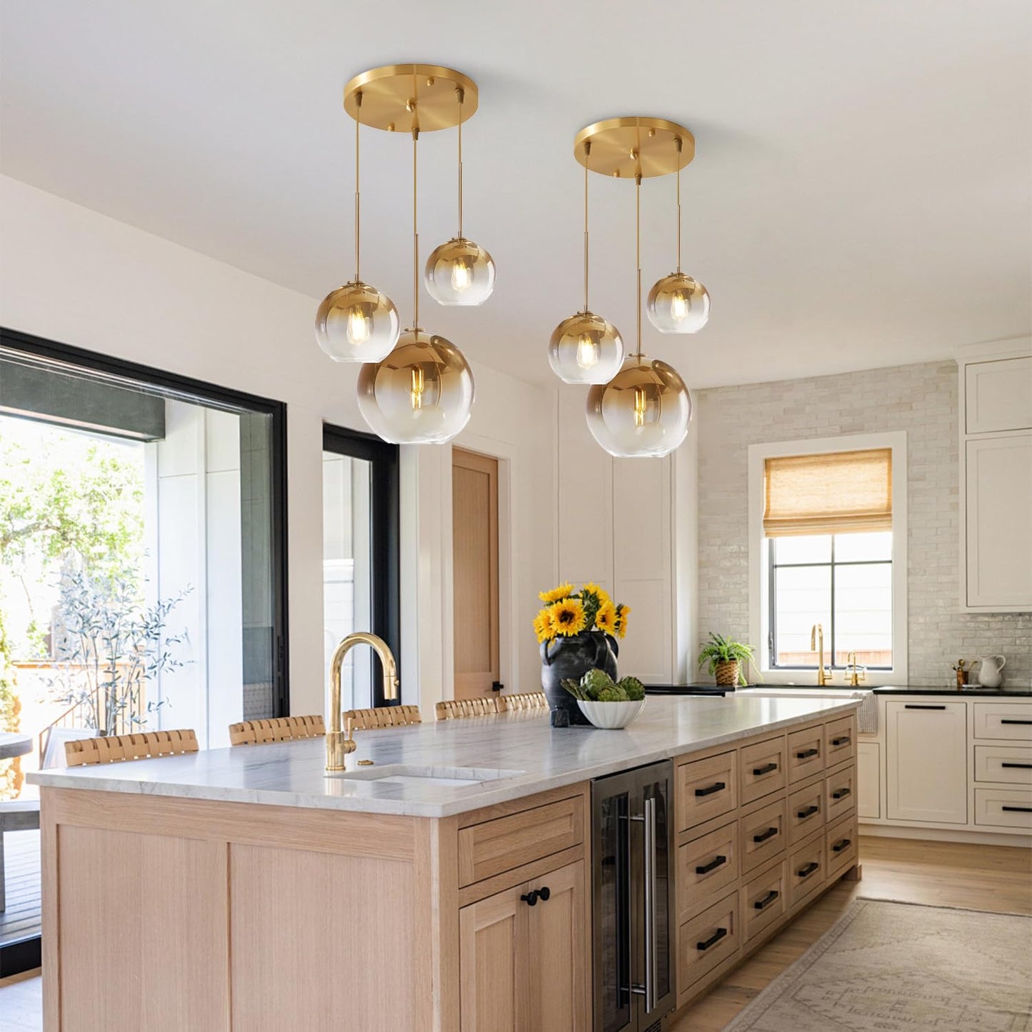 KCO Lighting Gold Cluster Pendelleuchte 3-flammige Cluster Pendelleuchte Große Glaspendelleuchten Kücheninsel Bubble Globe Kronleuchter Mid Century Modern Hängeleuchte