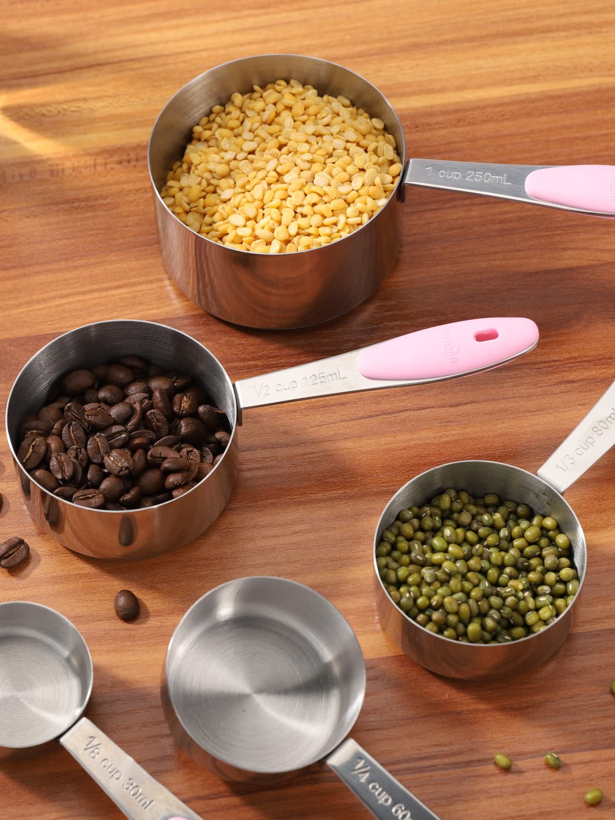 Ensemble de 10 tasses et cuillères à mesurer en acier inoxydable Joyhill, ensemble de tasses à mesurer emboîtables en métal avec poignées en silicone doux au toucher pour ingrédients secs et liquides, cuisine et pâtisserie (noir)