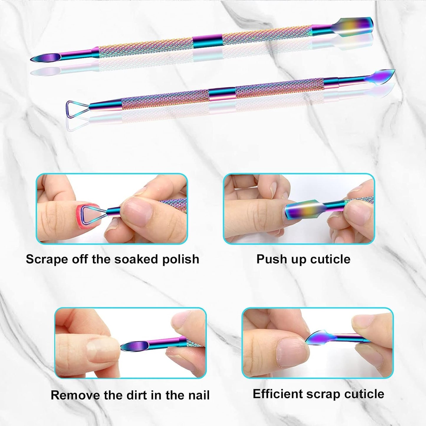 3-Piece Rainbow Cuticle Care Kit – Precision Trimmer, Dual-Head Pusher & Scraper | Surgical-Grade Stainless Steel