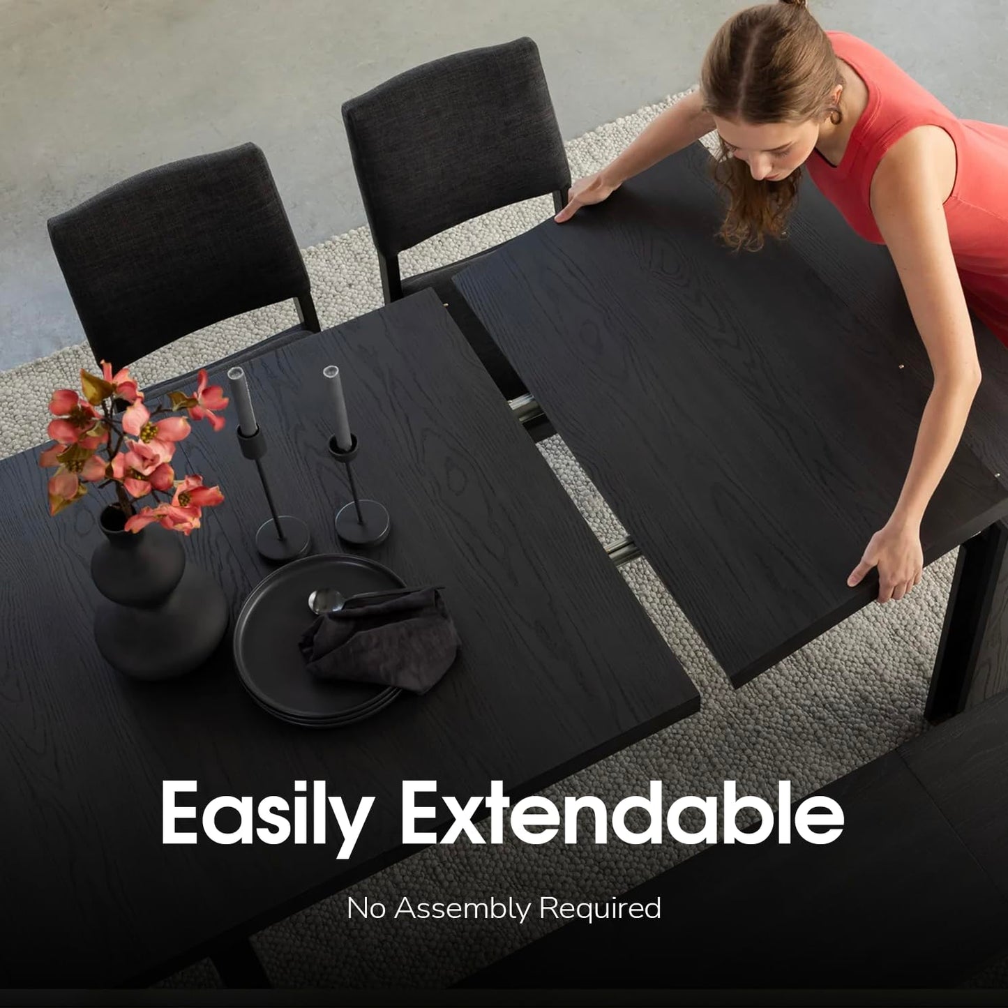 Transformer Table Esstisch-Set für 4 bis 12, ausziehbarer Esstisch aus Holz mit ausziehbarer Bank, Möbel für kleine Räume, Küchentisch-Set (Dunkelgrau, Tisch + Bank)