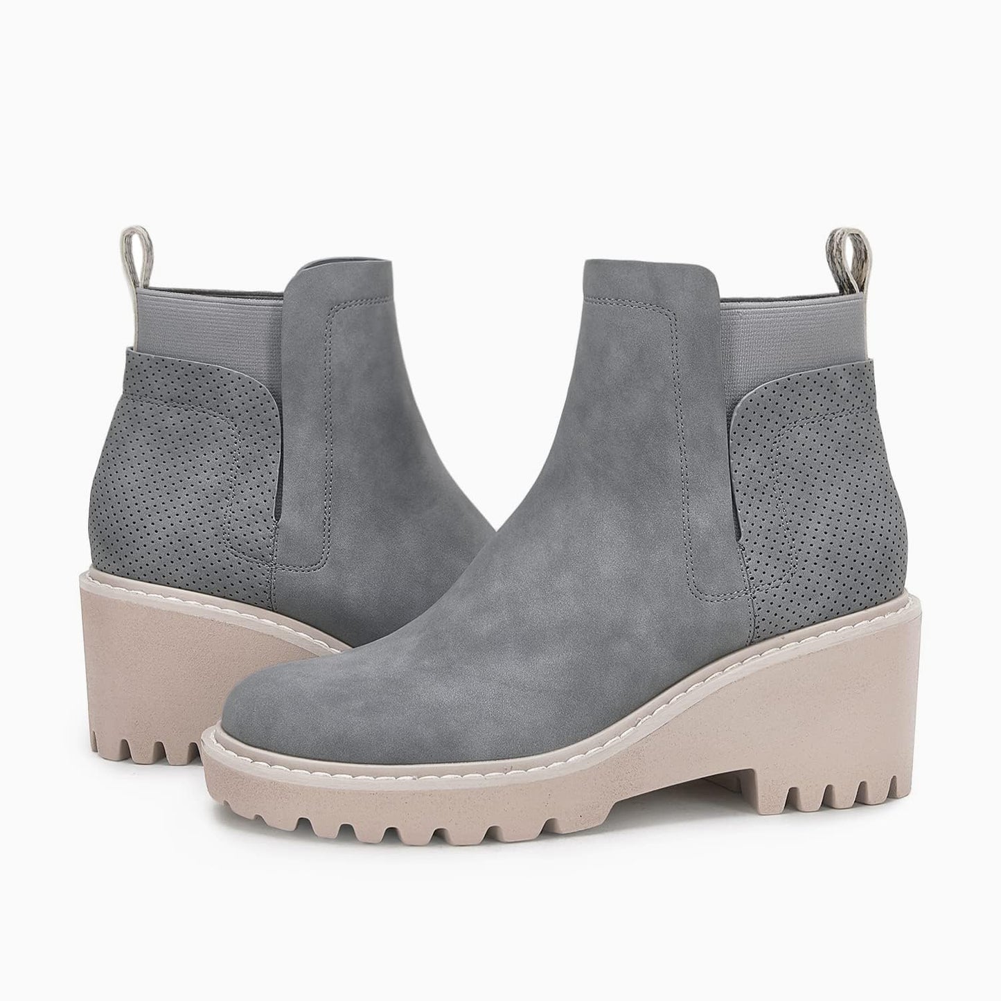 Trish Lucia Damen Chelsea-Stiefel mit Plateausohle, knöchelhoch, klobiger Blockabsatz, rutschfest, Wildleder, modische Schlupfstiefeletten