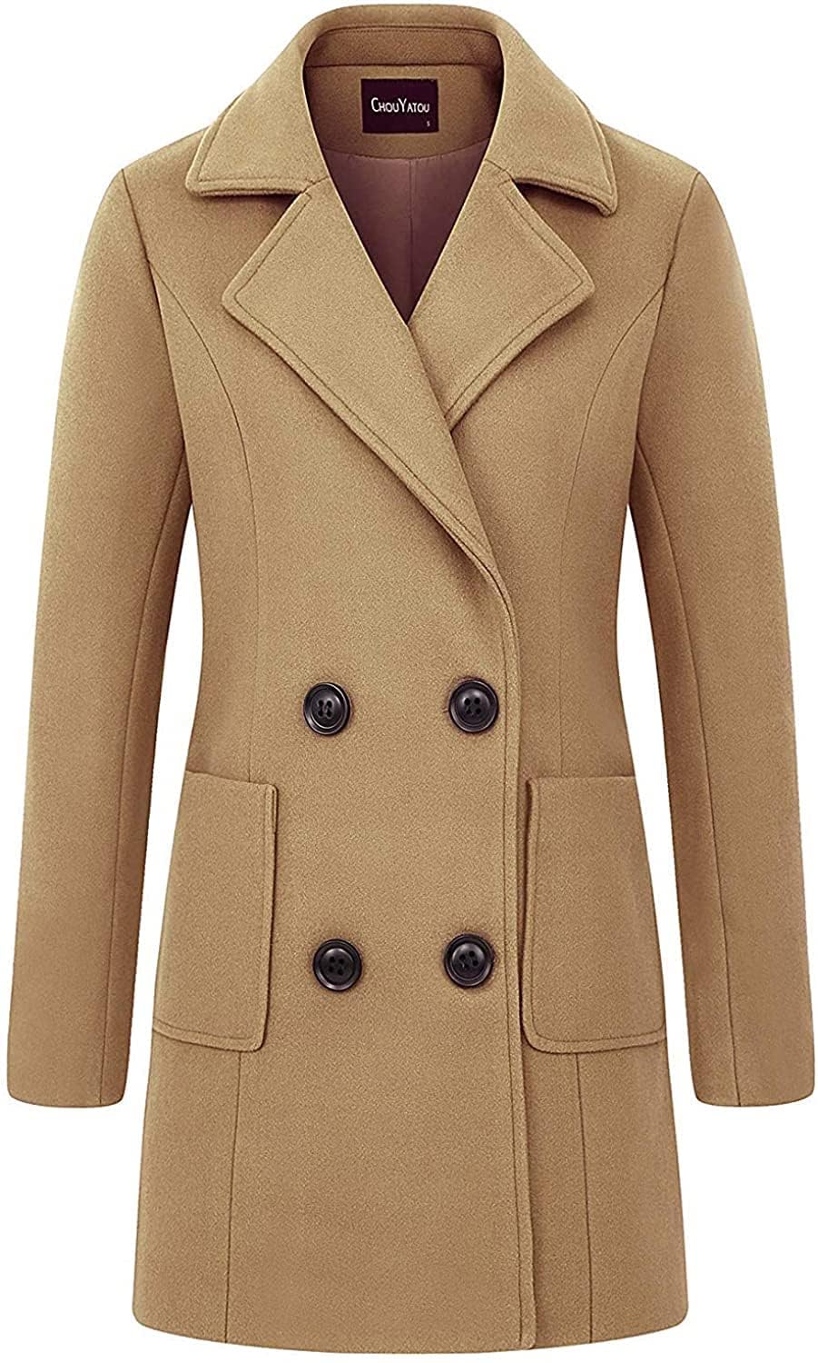 chouyatou Eleganter, zweireihiger Übermantel aus Wollmischung für Damen mit Reverskragen