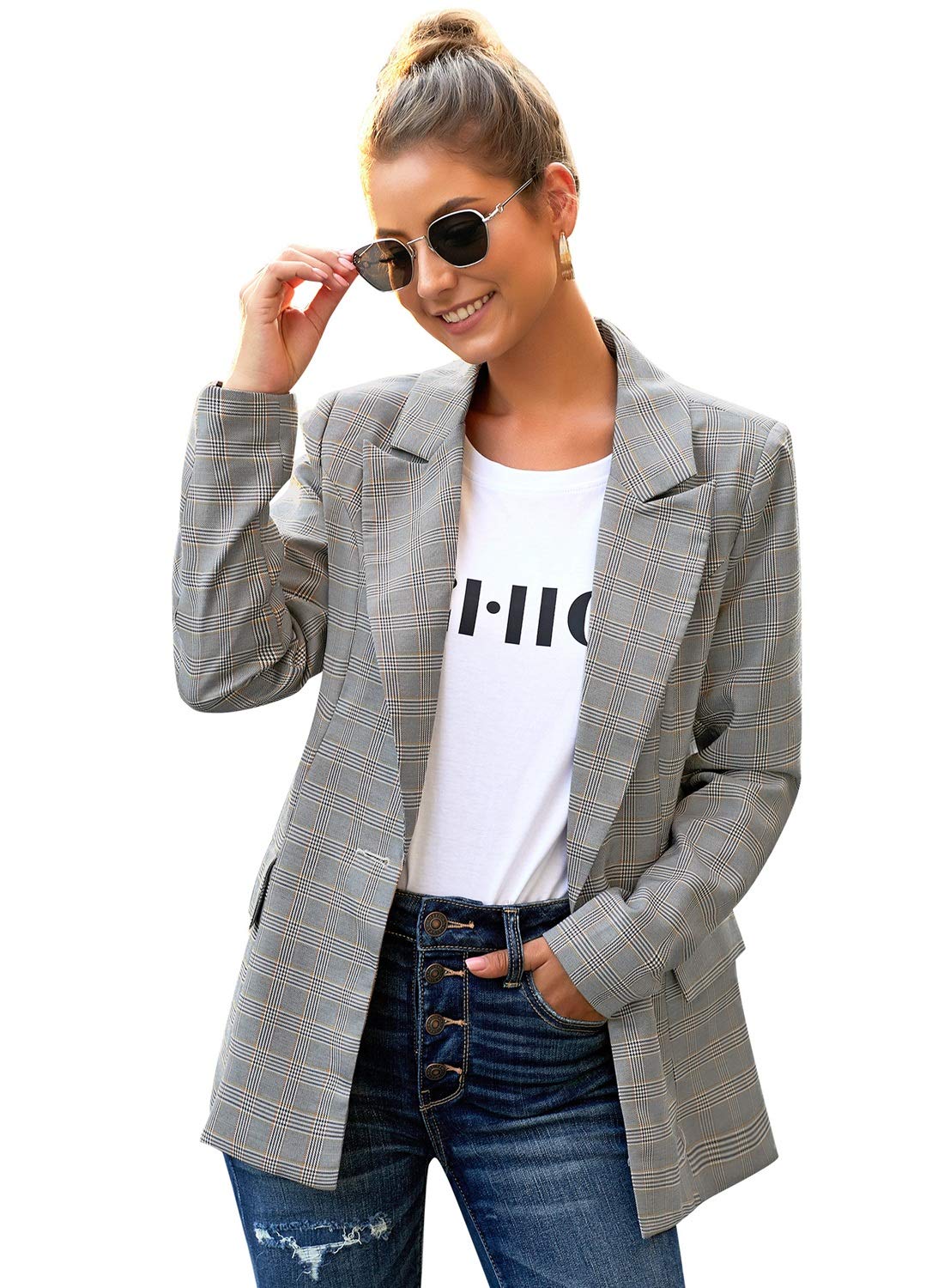 GRAPENT Damen Blazer mit offener Vorderseite, Business, Freizeit, Taschen, für die Arbeit im Büro