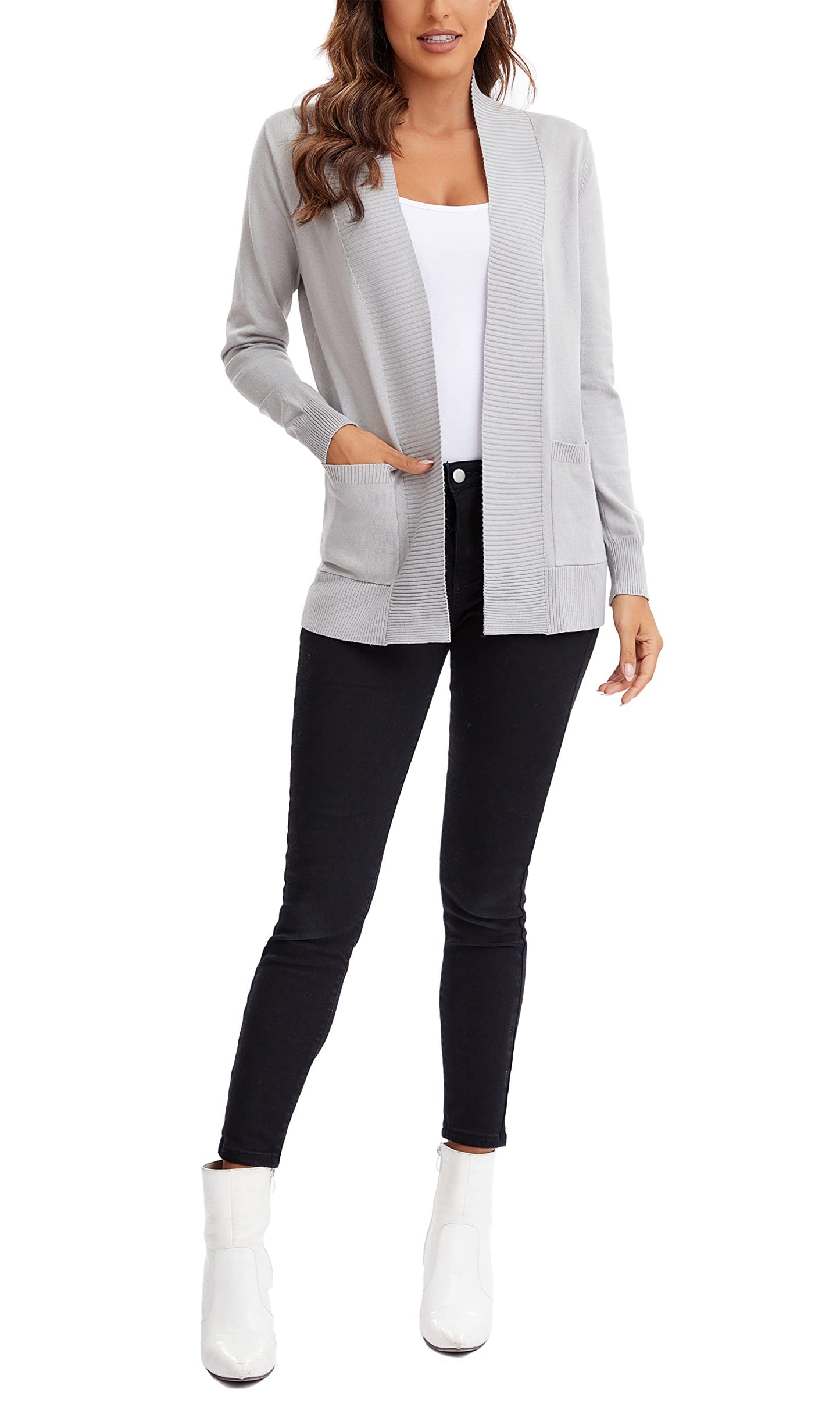 Urban CoCo Leichter Strickjacke für Damen mit offener Vorderseite, lange Ärmel, mit Tasche
